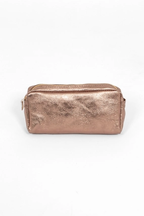 Allegra Italian Leather Cosmetic Bag - Champagne, Metallic