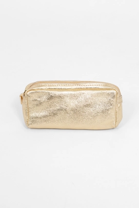 Allegra Italian Leather Cosmetic Bag - Gold, Metallic