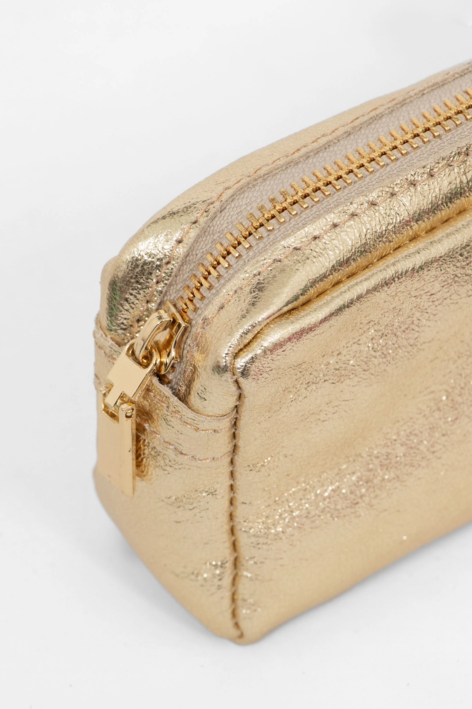 Allegra Italian Leather Cosmetic Bag - Gold, Metallic