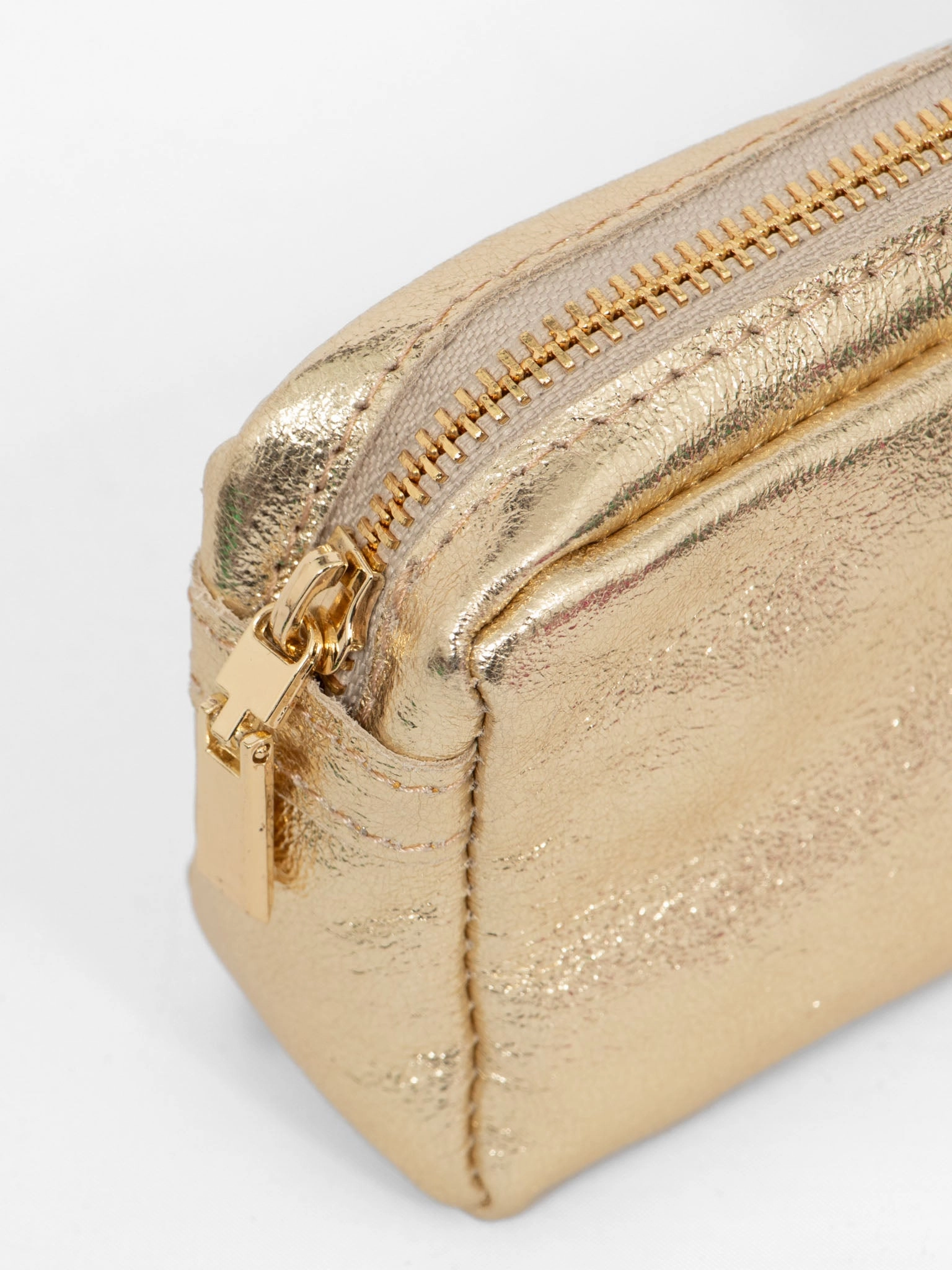 Allegra Italian Leather Cosmetic Bag - Gold, Metallic