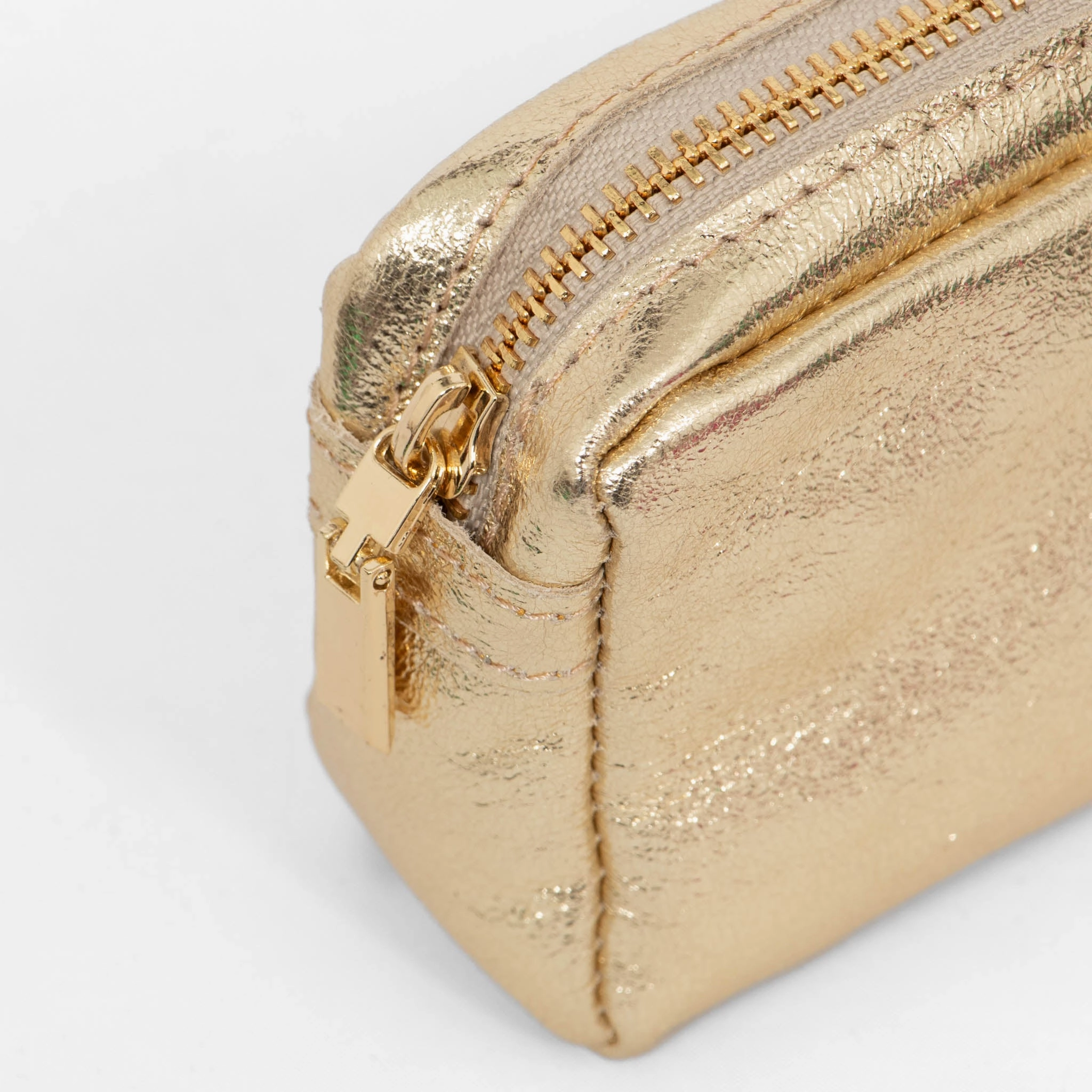 Allegra Italian Leather Cosmetic Bag - Gold, Metallic