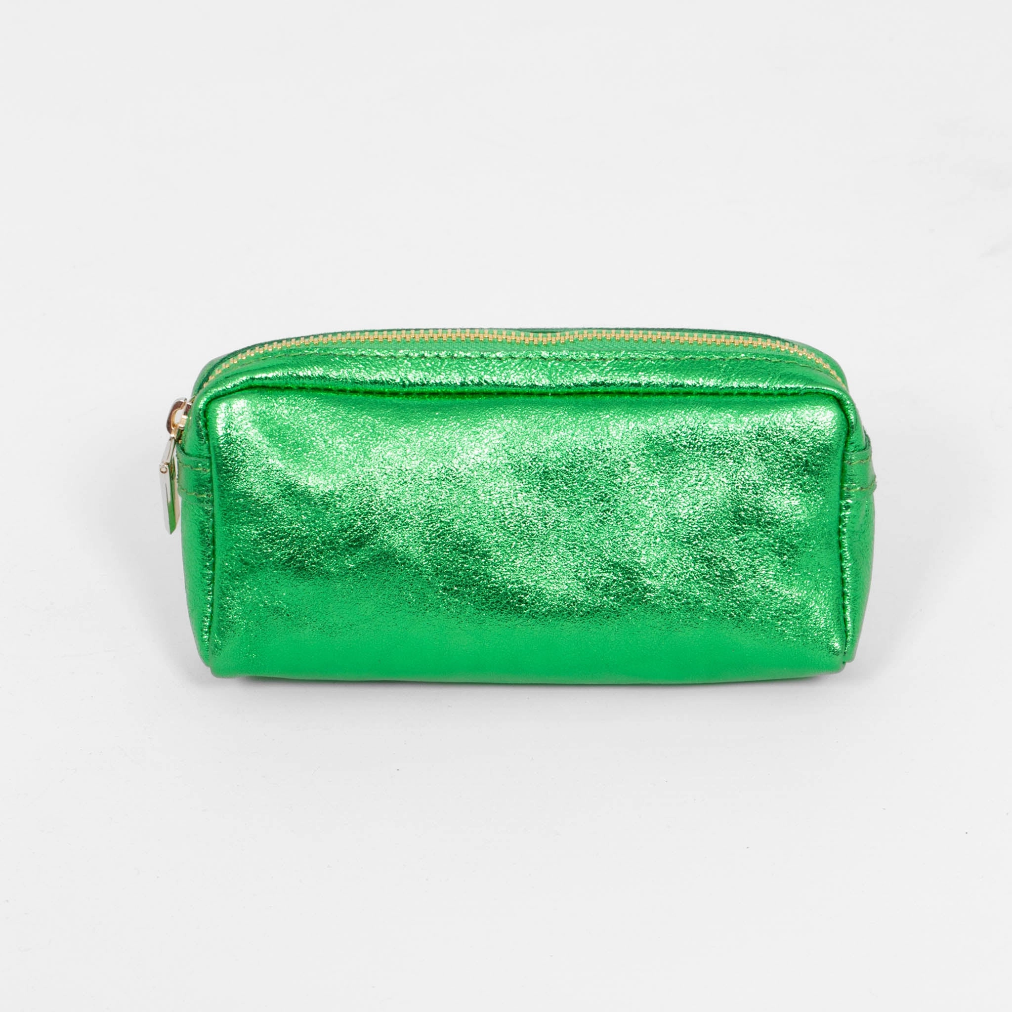 Allegra Italian Leather Cosmetic Bag - Green, Metallic