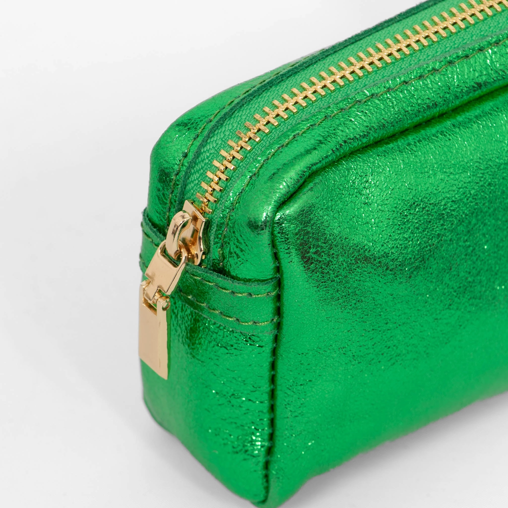 Allegra Italian Leather Cosmetic Bag - Green, Metallic