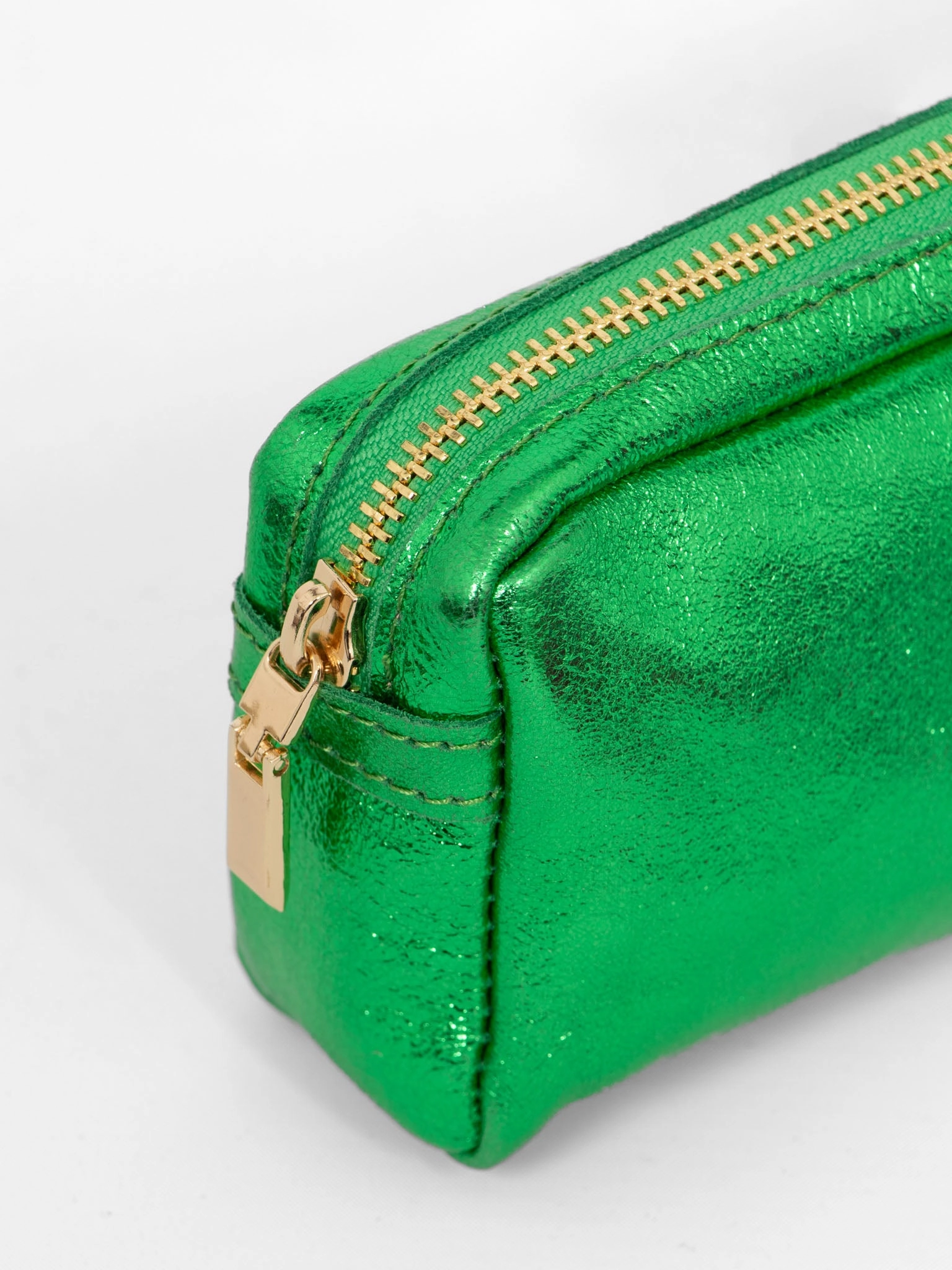 Allegra Italian Leather Cosmetic Bag - Green, Metallic