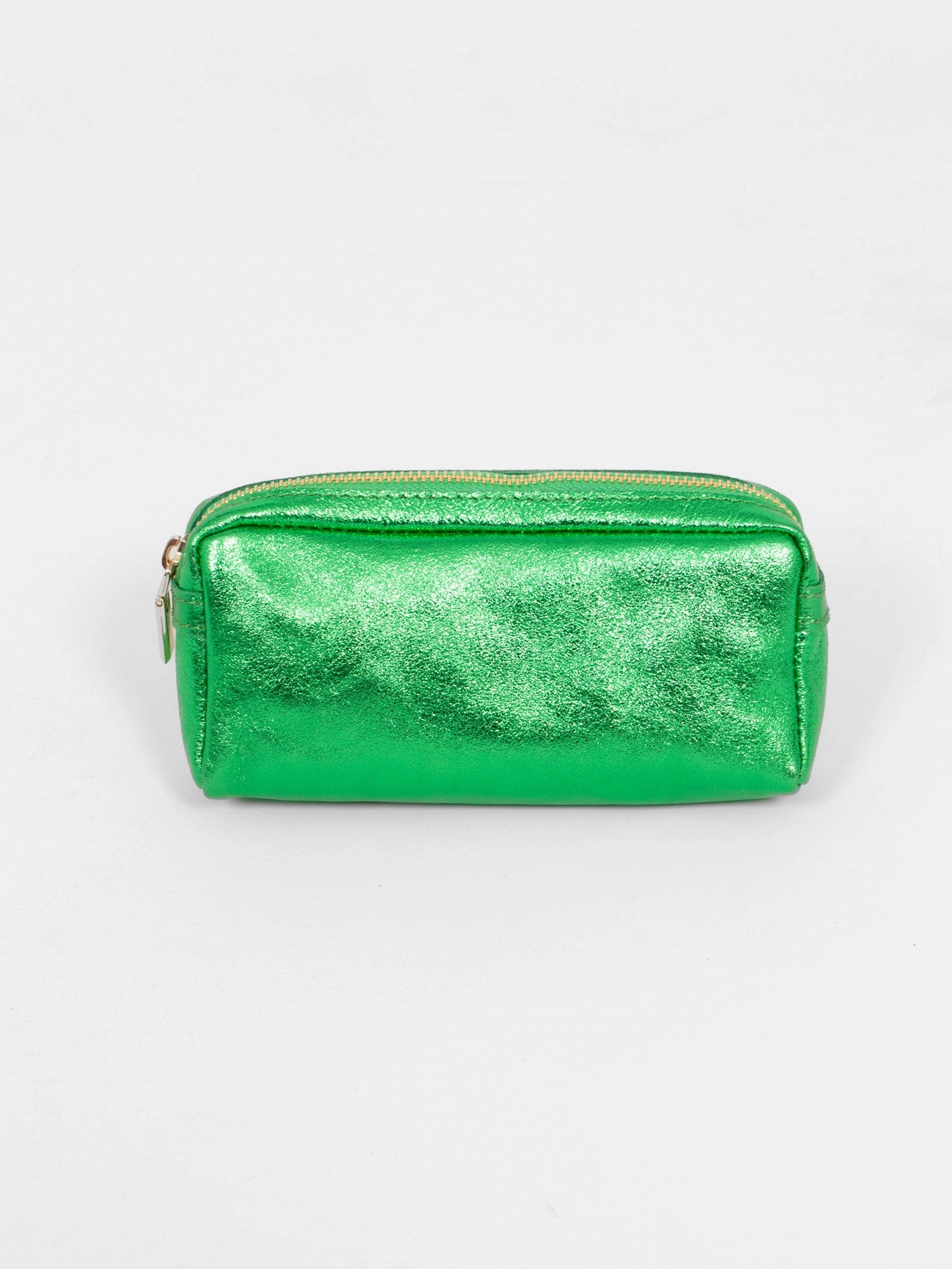 Allegra Italian Leather Cosmetic Bag - Green, Metallic