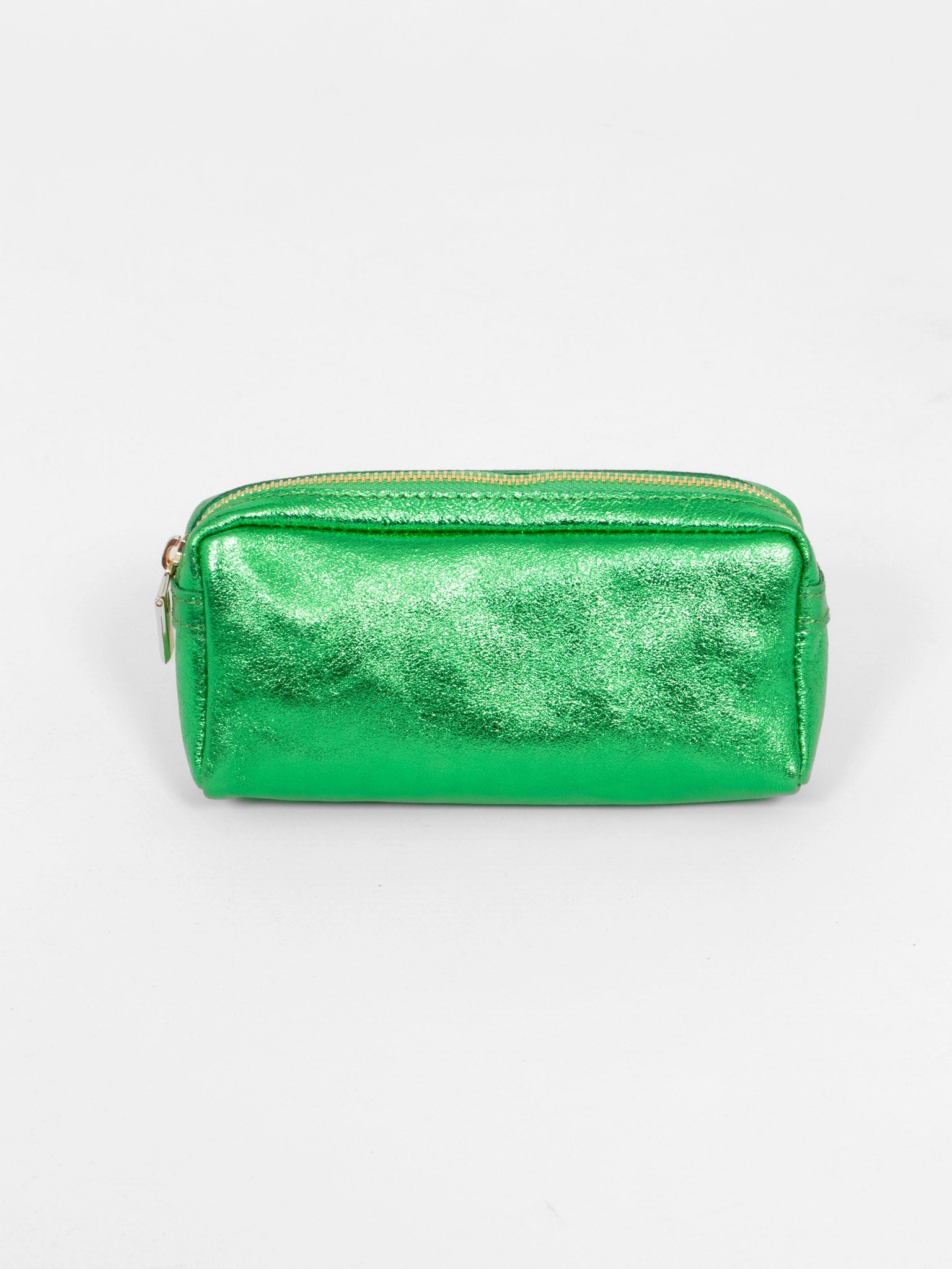Allegra Italian Leather Cosmetic Bag - Green, Metallic