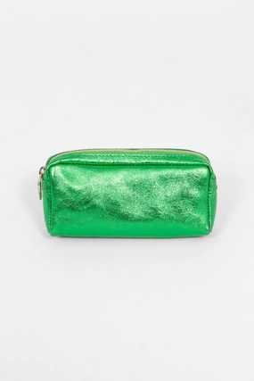 Allegra Italian Leather Cosmetic Bag - Green, Metallic