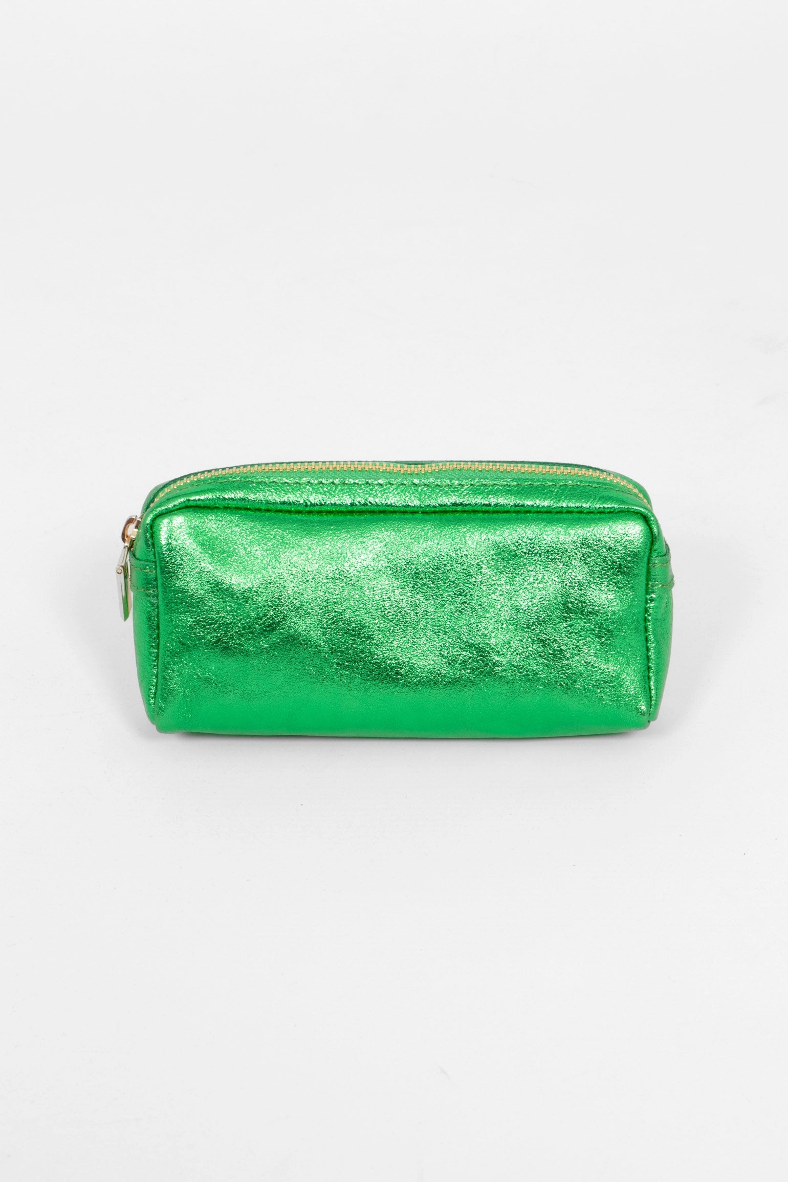 Allegra Italian Leather Cosmetic Bag - Green, Metallic