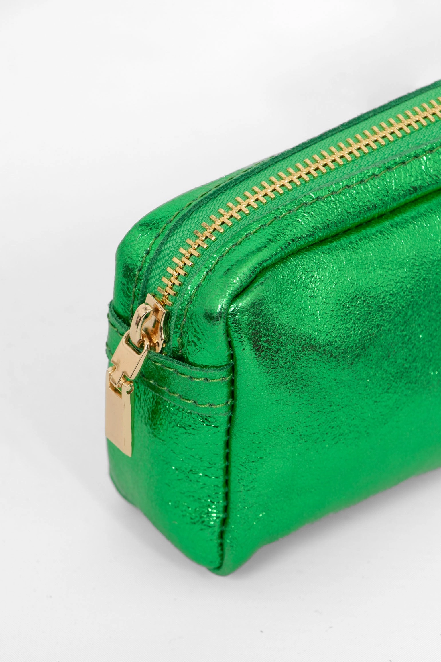 Allegra Italian Leather Cosmetic Bag - Green, Metallic
