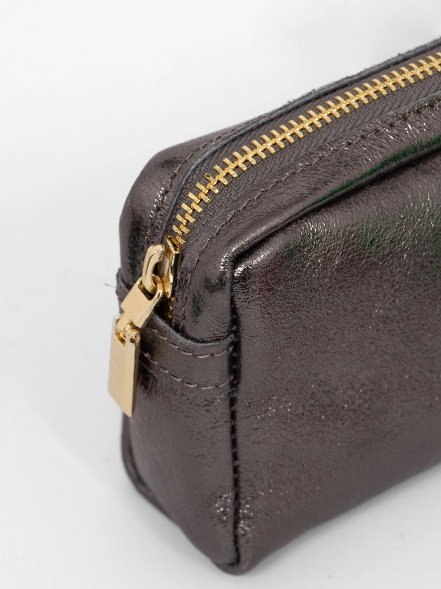 Allegra Italian Leather Cosmetic Bag - Gun Metal, Metallic