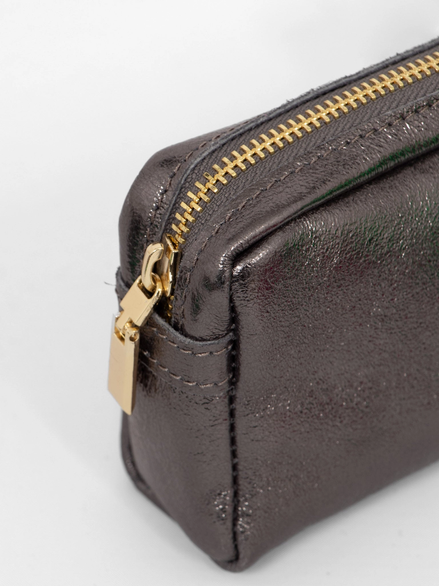 Allegra Italian Leather Cosmetic Bag - Gun Metal, Metallic