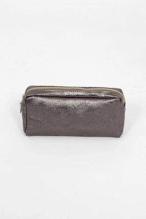 Allegra Italian Leather Cosmetic Bag - Gun Metal, Metallic