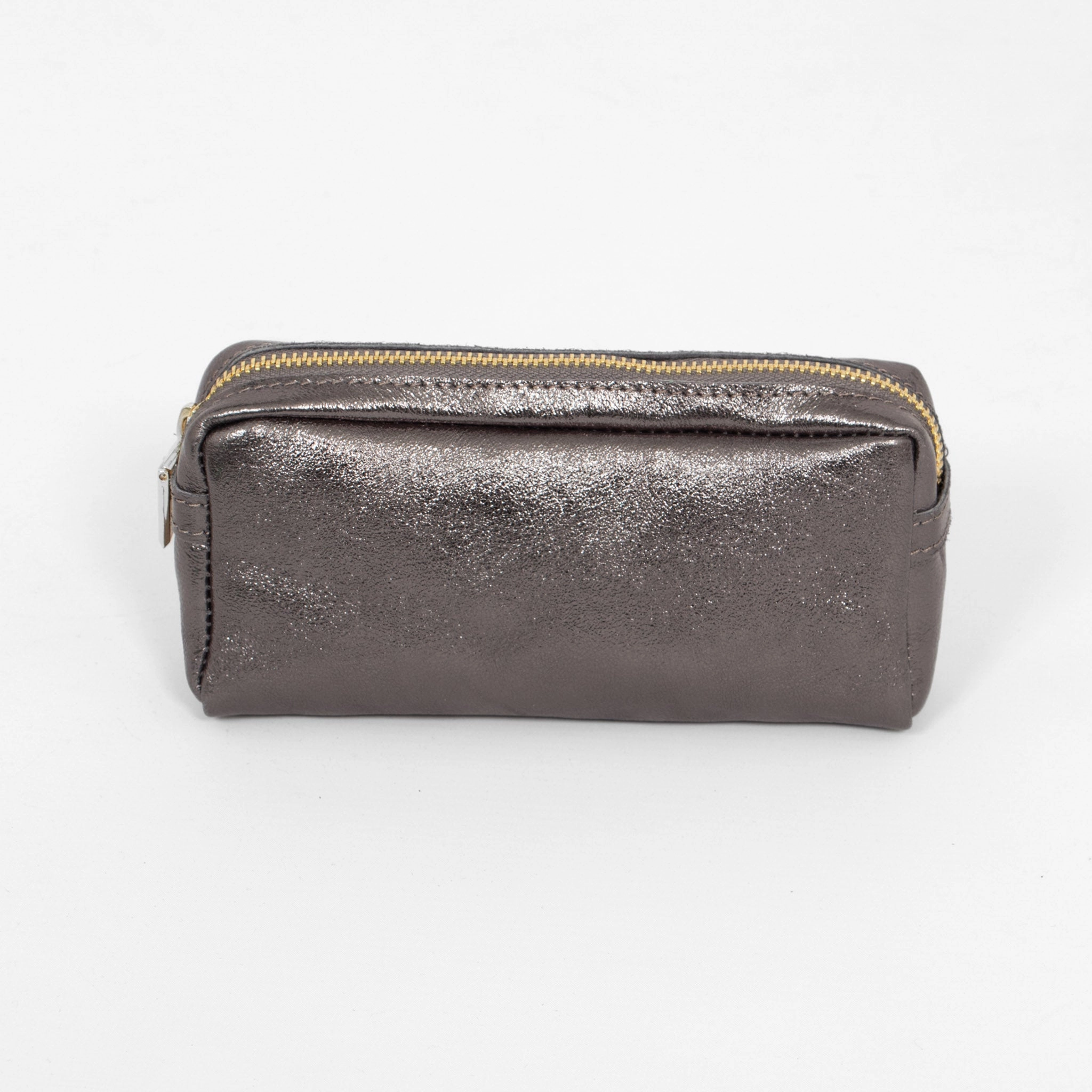 Allegra Italian Leather Cosmetic Bag - Gun Metal, Metallic