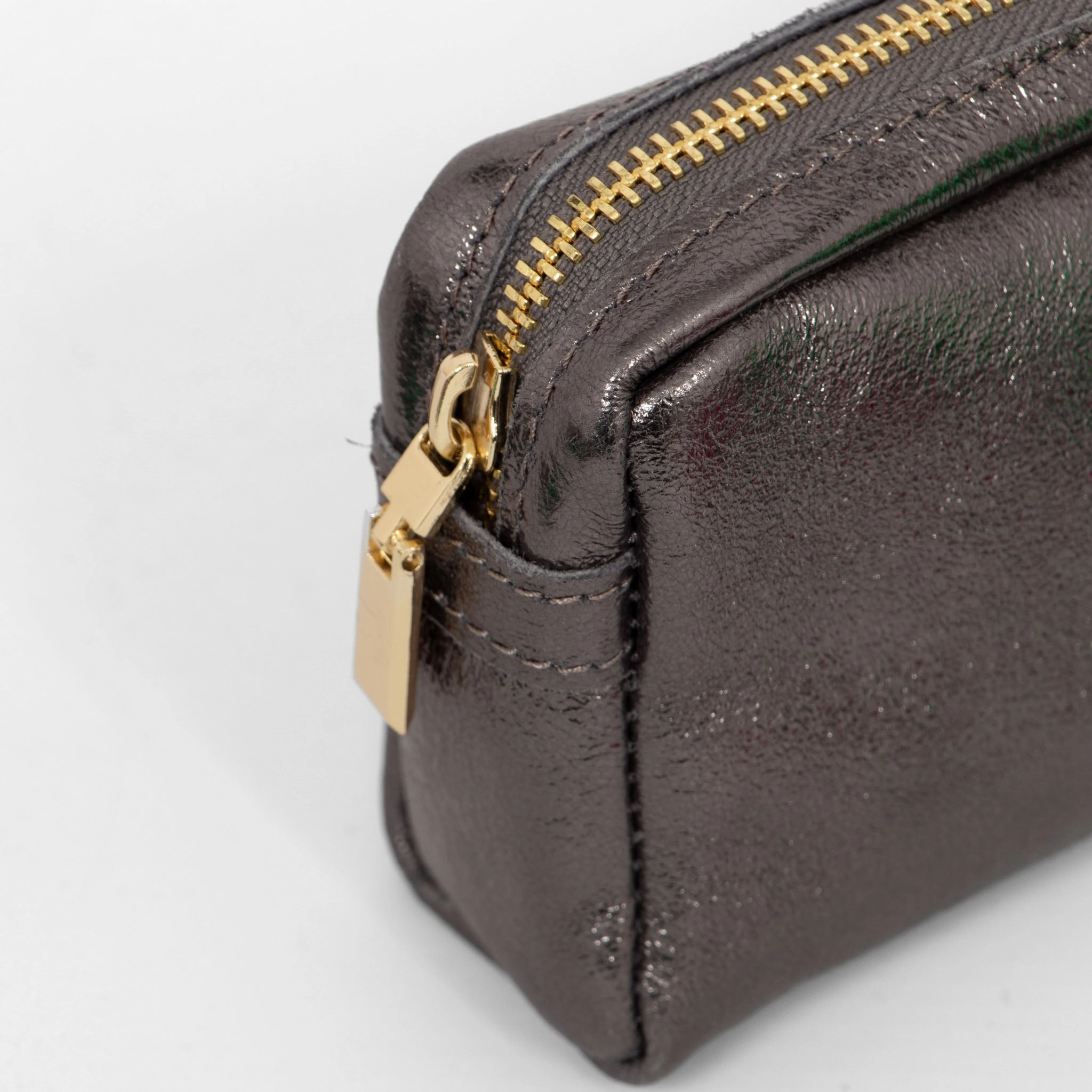 Allegra Italian Leather Cosmetic Bag - Gun Metal, Metallic