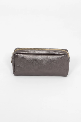 Allegra Italian Leather Cosmetic Bag - Gun Metal, Metallic