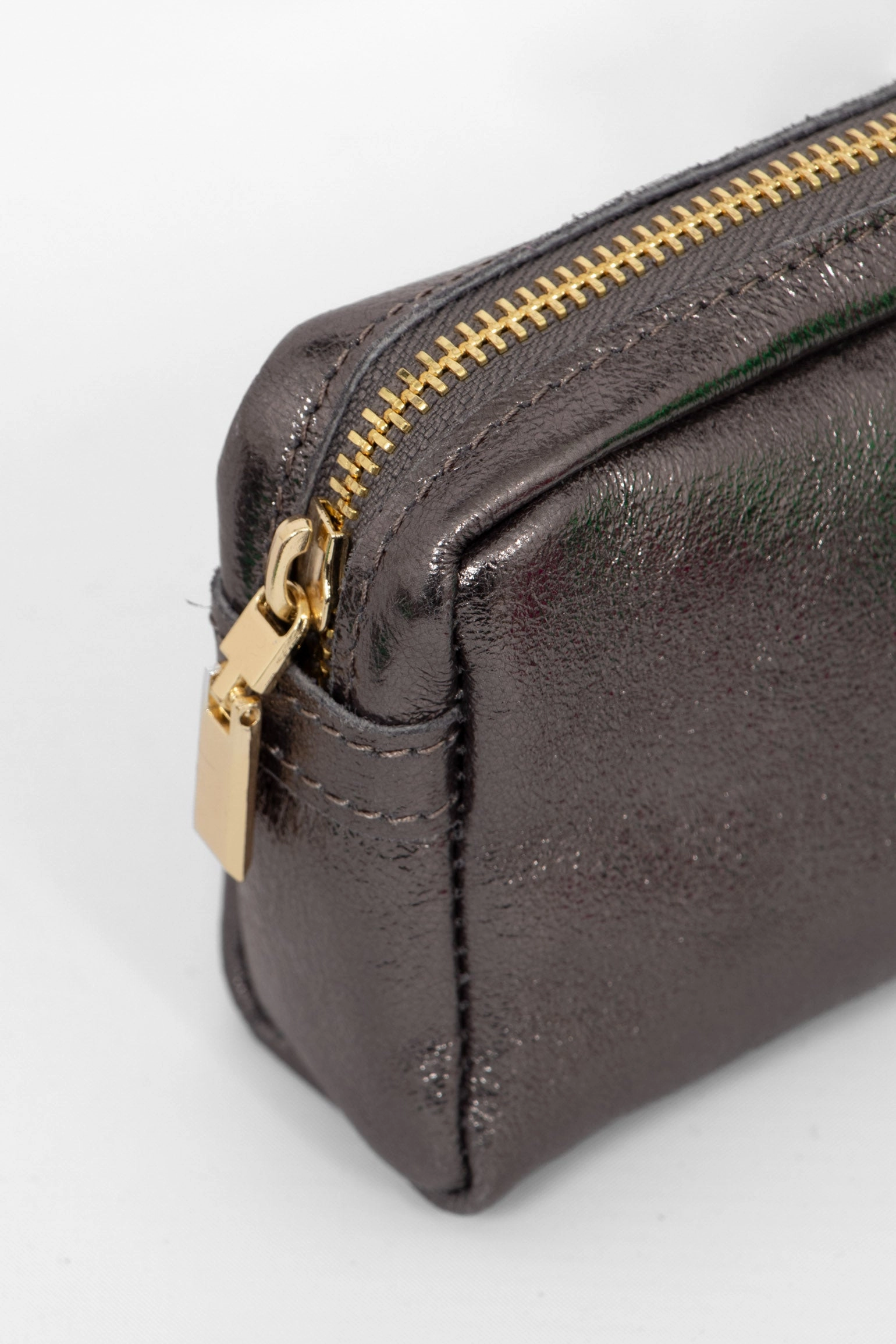Allegra Italian Leather Cosmetic Bag - Gun Metal, Metallic