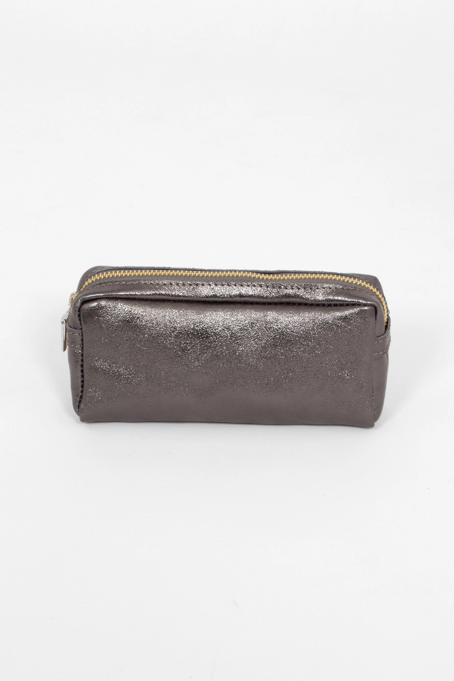Allegra Italian Leather Cosmetic Bag - Gun Metal, Metallic
