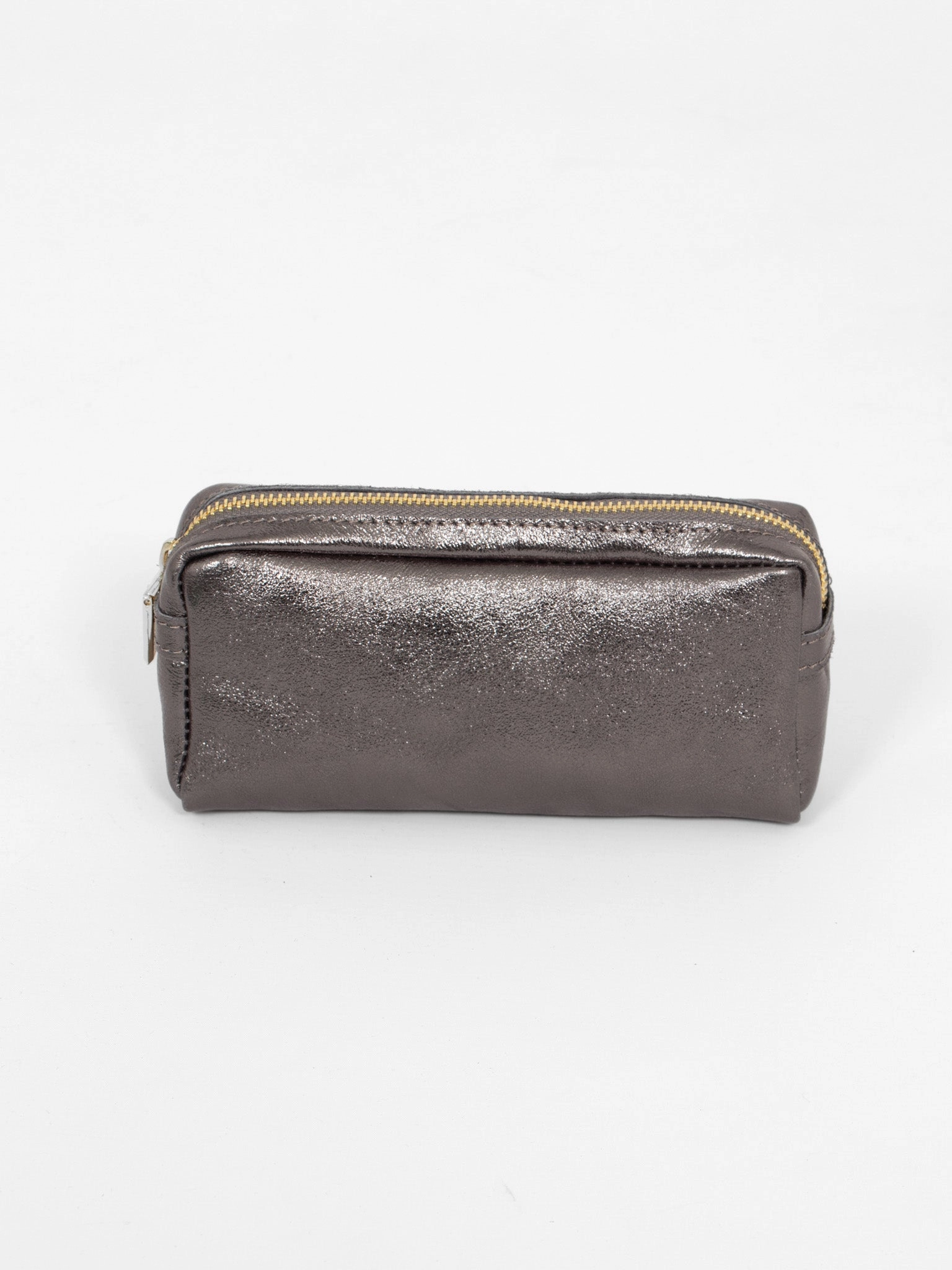 Allegra Italian Leather Cosmetic Bag - Gun Metal, Metallic