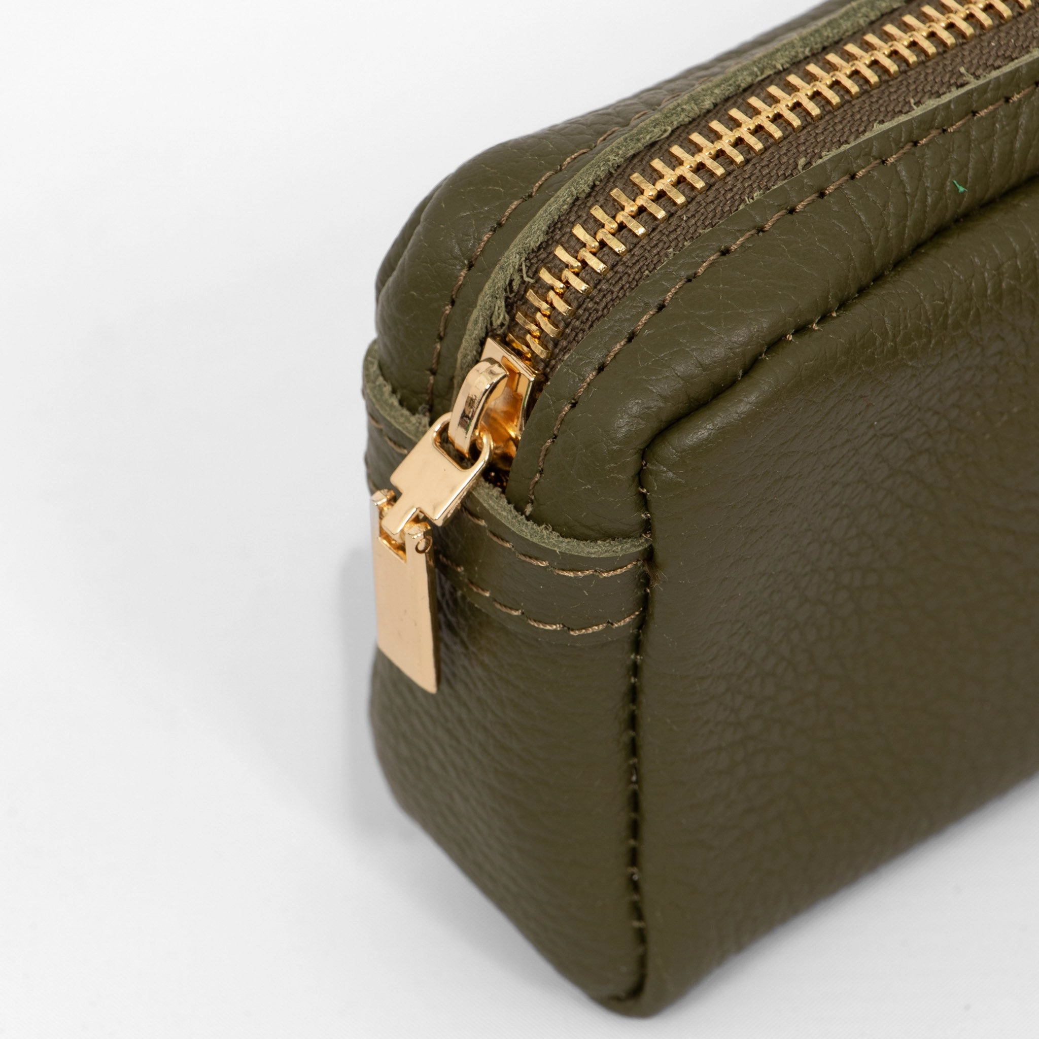 Allegra Italian Leather Cosmetic Bag - Khaki, Pebbled