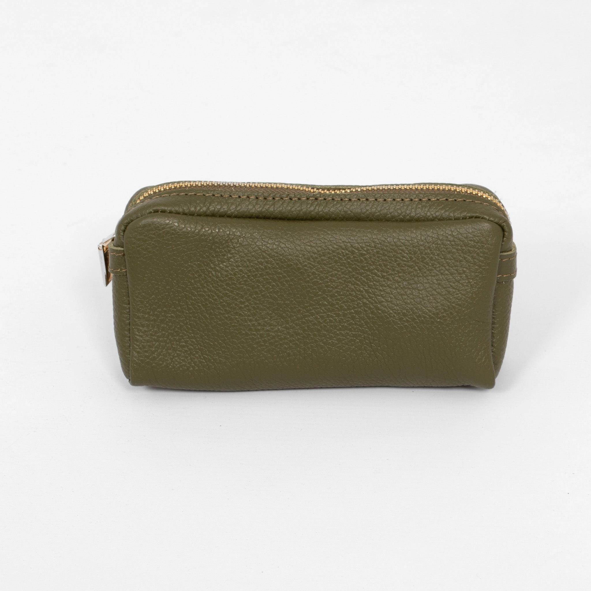Allegra Italian Leather Cosmetic Bag - Khaki, Pebbled
