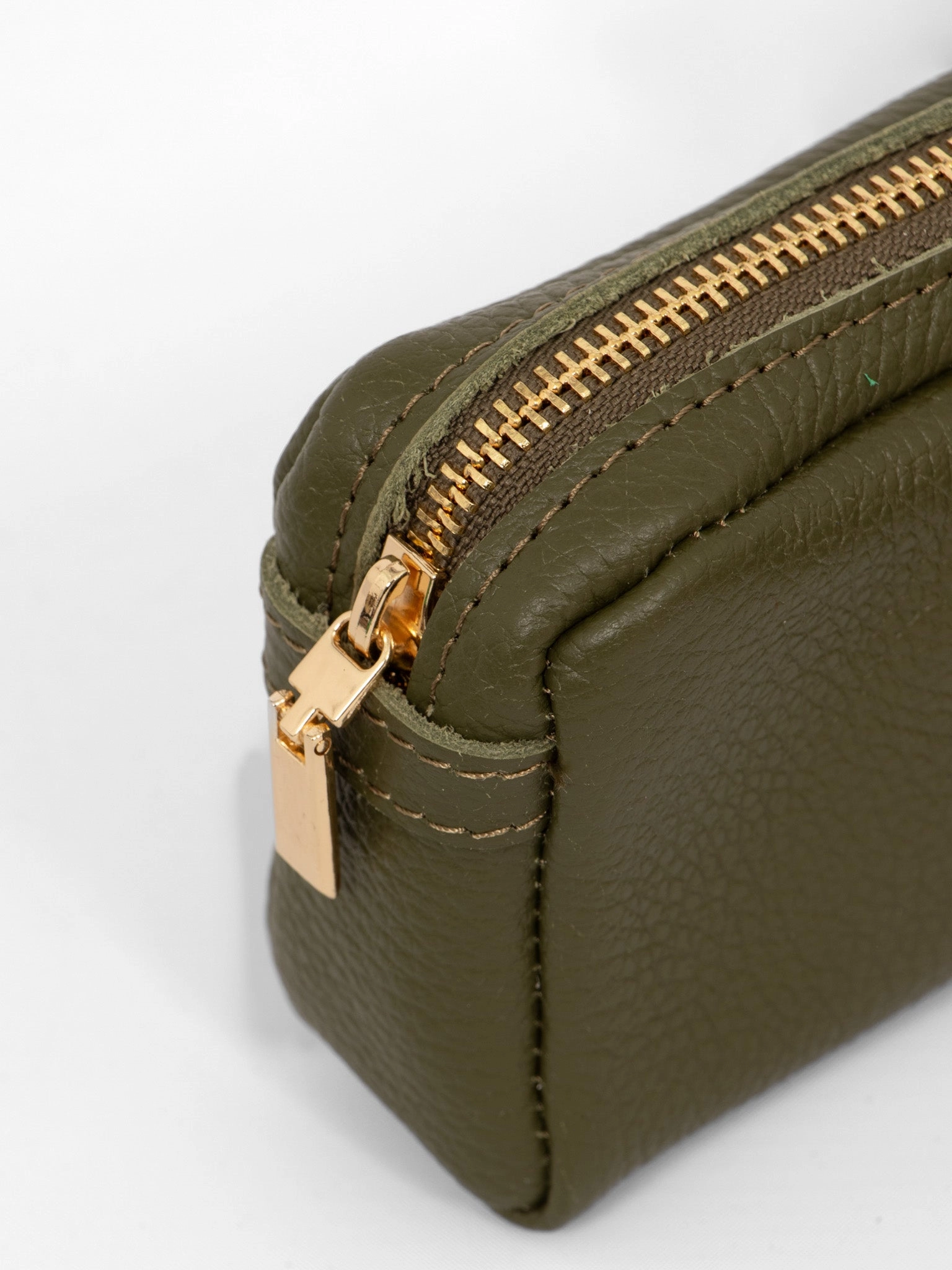 Allegra Italian Leather Cosmetic Bag - Khaki, Pebbled
