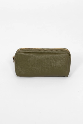 Allegra Italian Leather Cosmetic Bag - Khaki, Pebbled