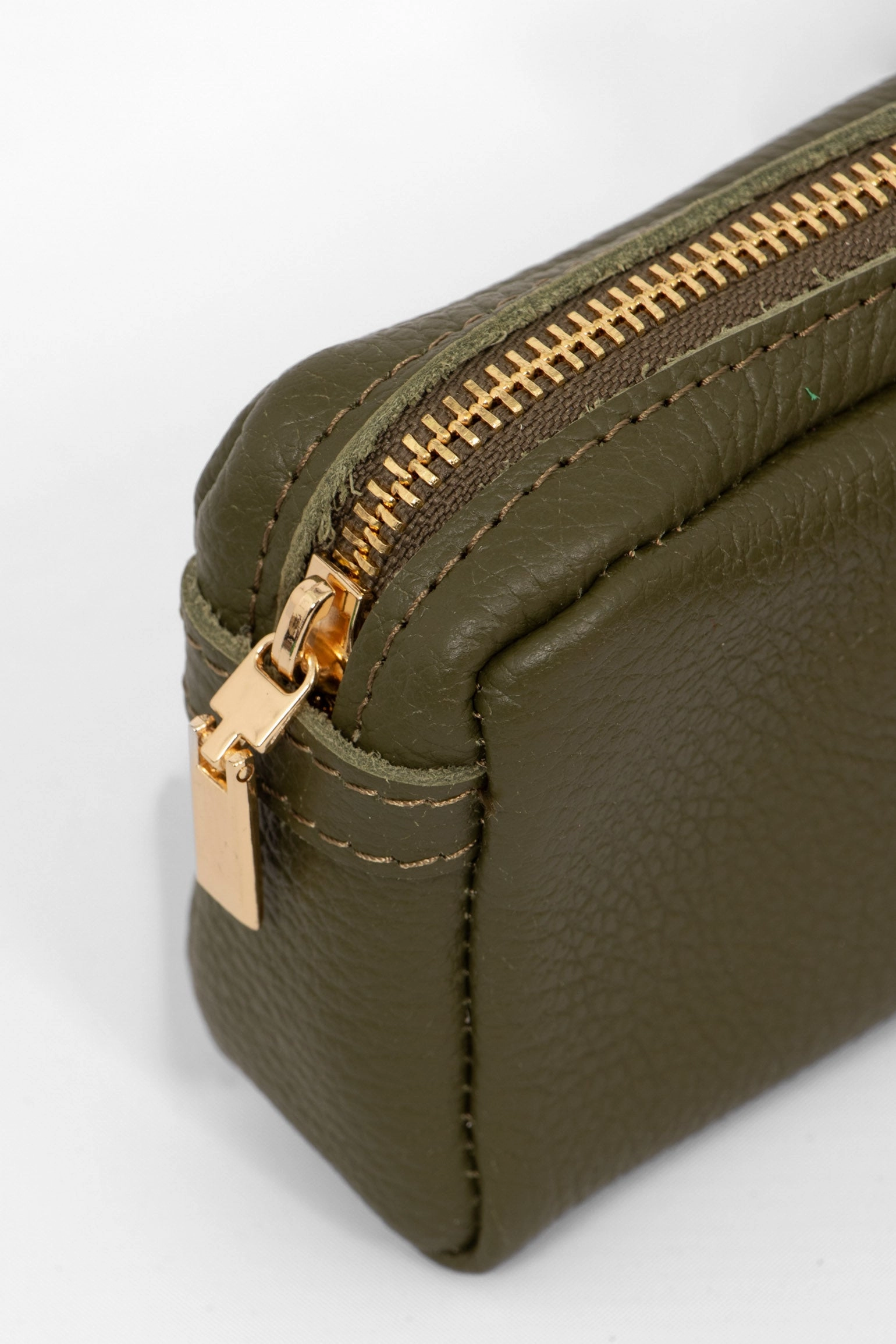 Allegra Italian Leather Cosmetic Bag - Khaki, Pebbled