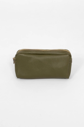 Allegra Italian Leather Cosmetic Bag - Khaki, Pebbled