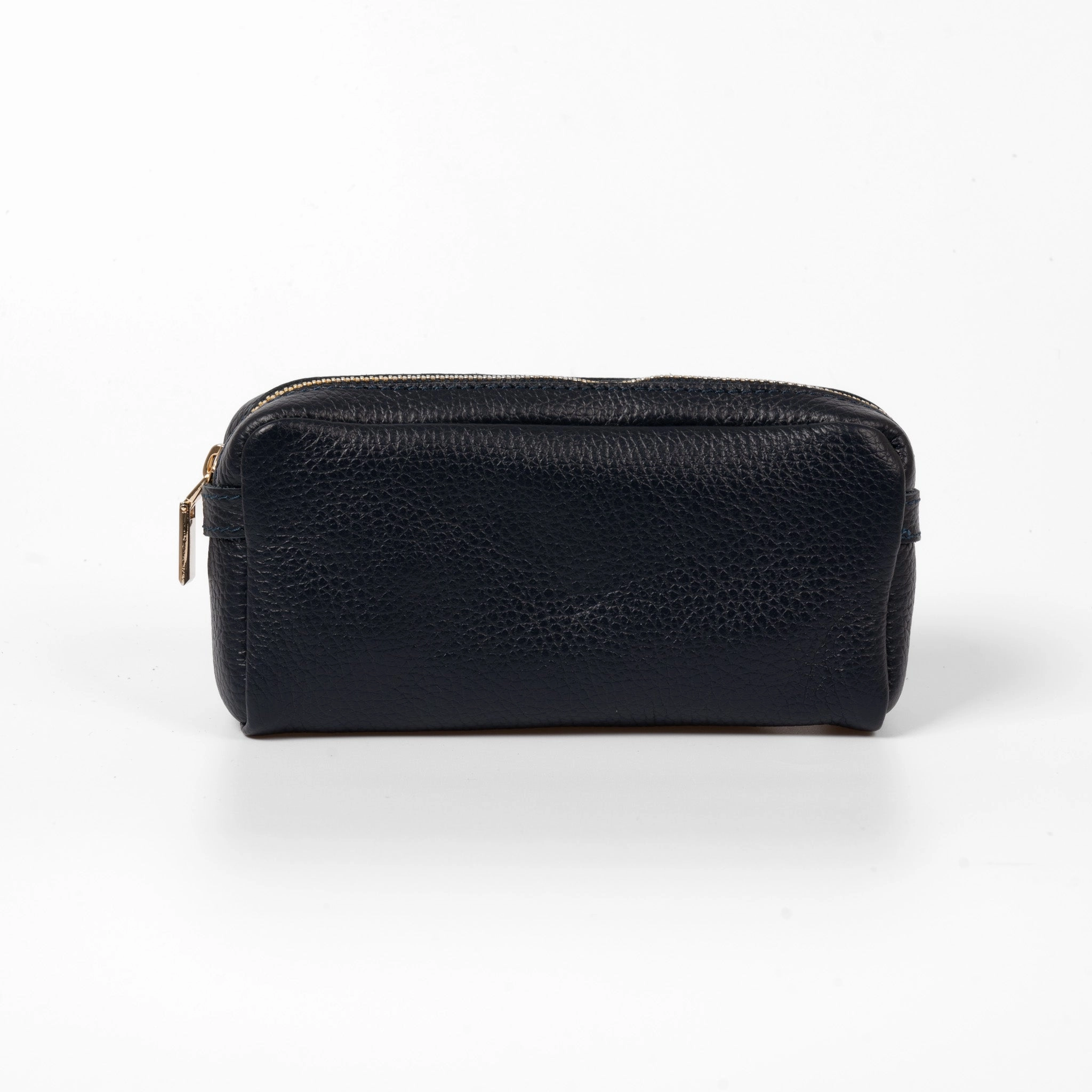 Allegra Italian Leather Cosmetic Bag - Navy Blue, Pebbled
