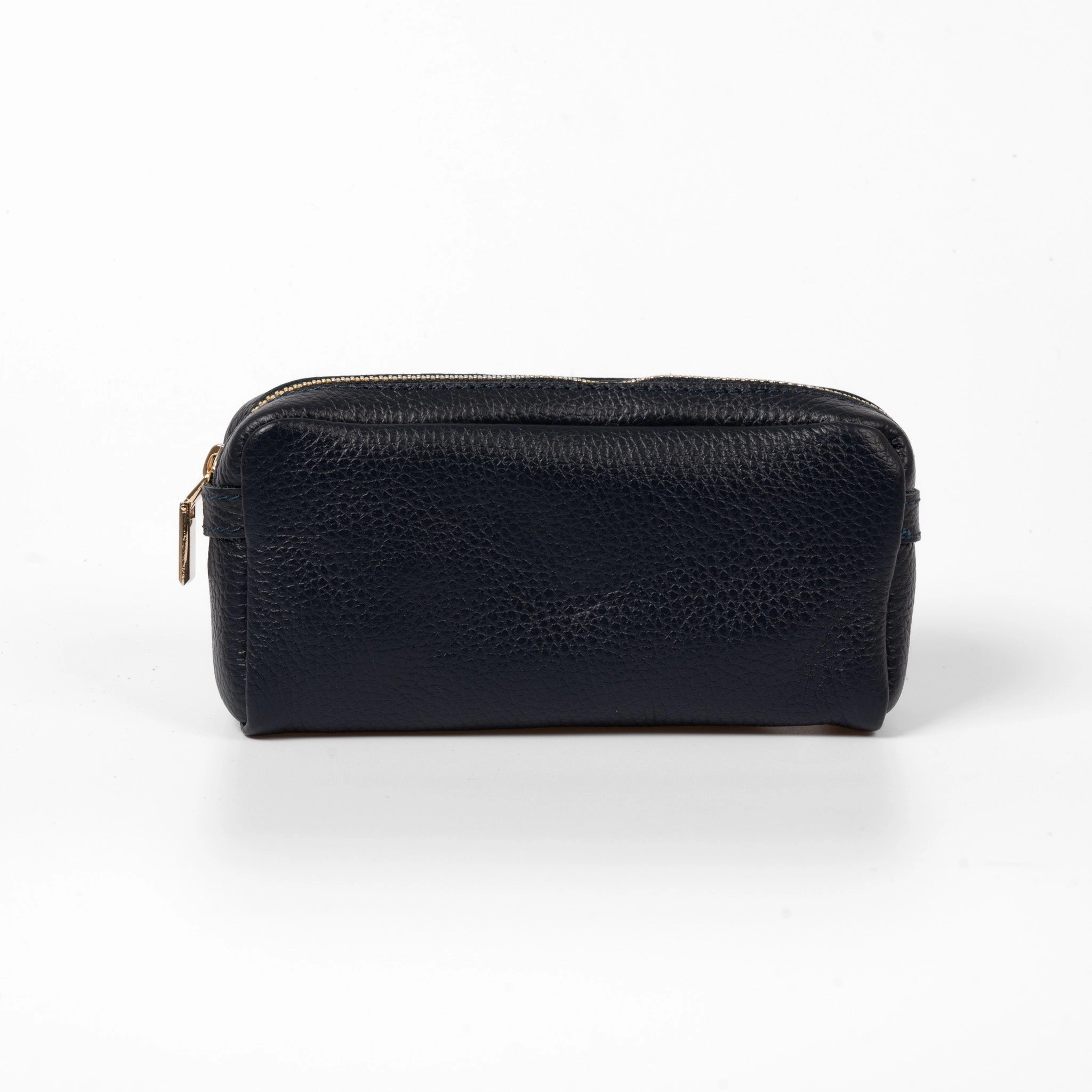 Allegra Italian Leather Cosmetic Bag - Navy Blue, Pebbled
