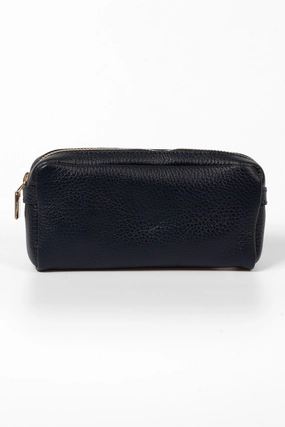 Allegra Italian Leather Cosmetic Bag - Navy Blue, Pebbled