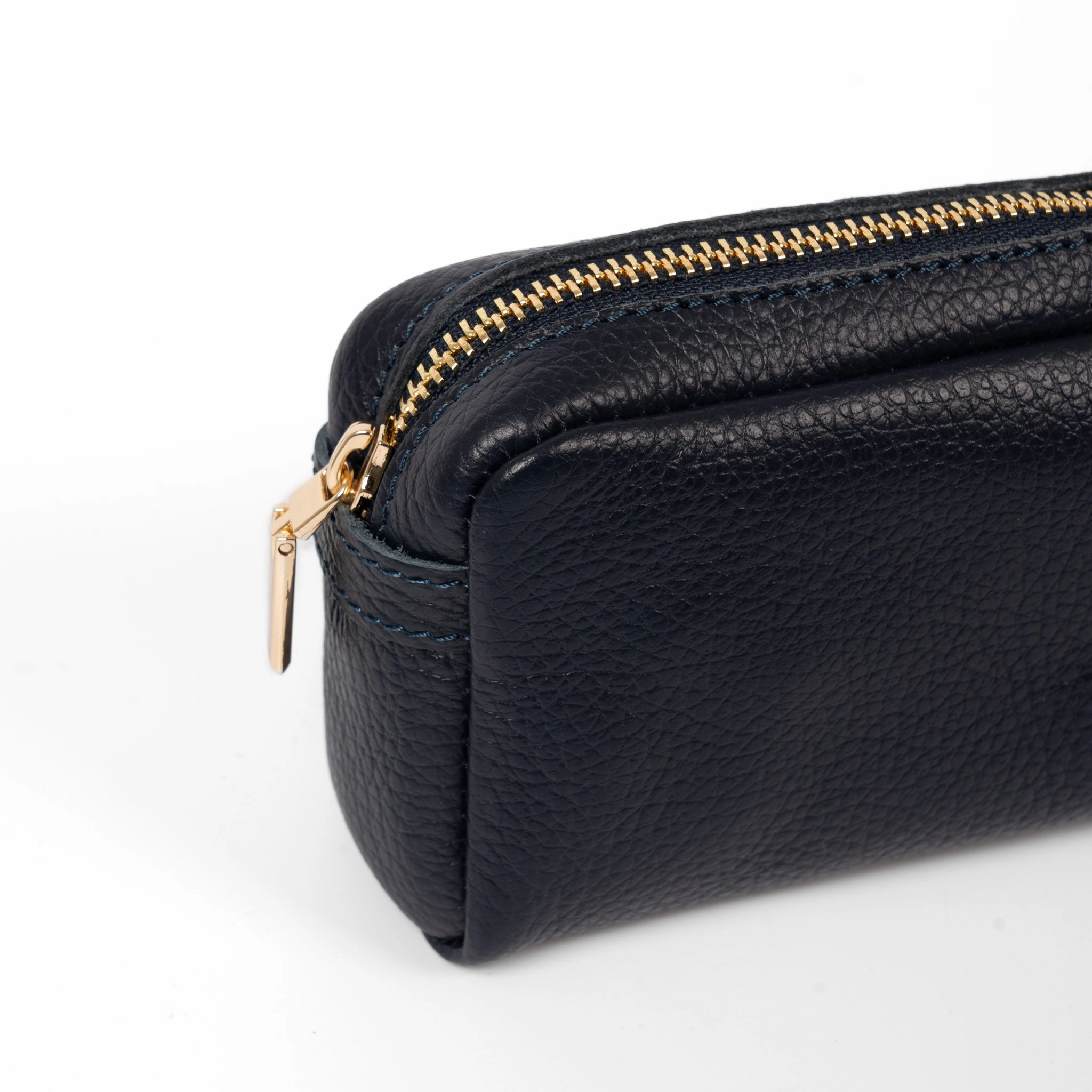 Allegra Italian Leather Cosmetic Bag - Navy Blue, Pebbled
