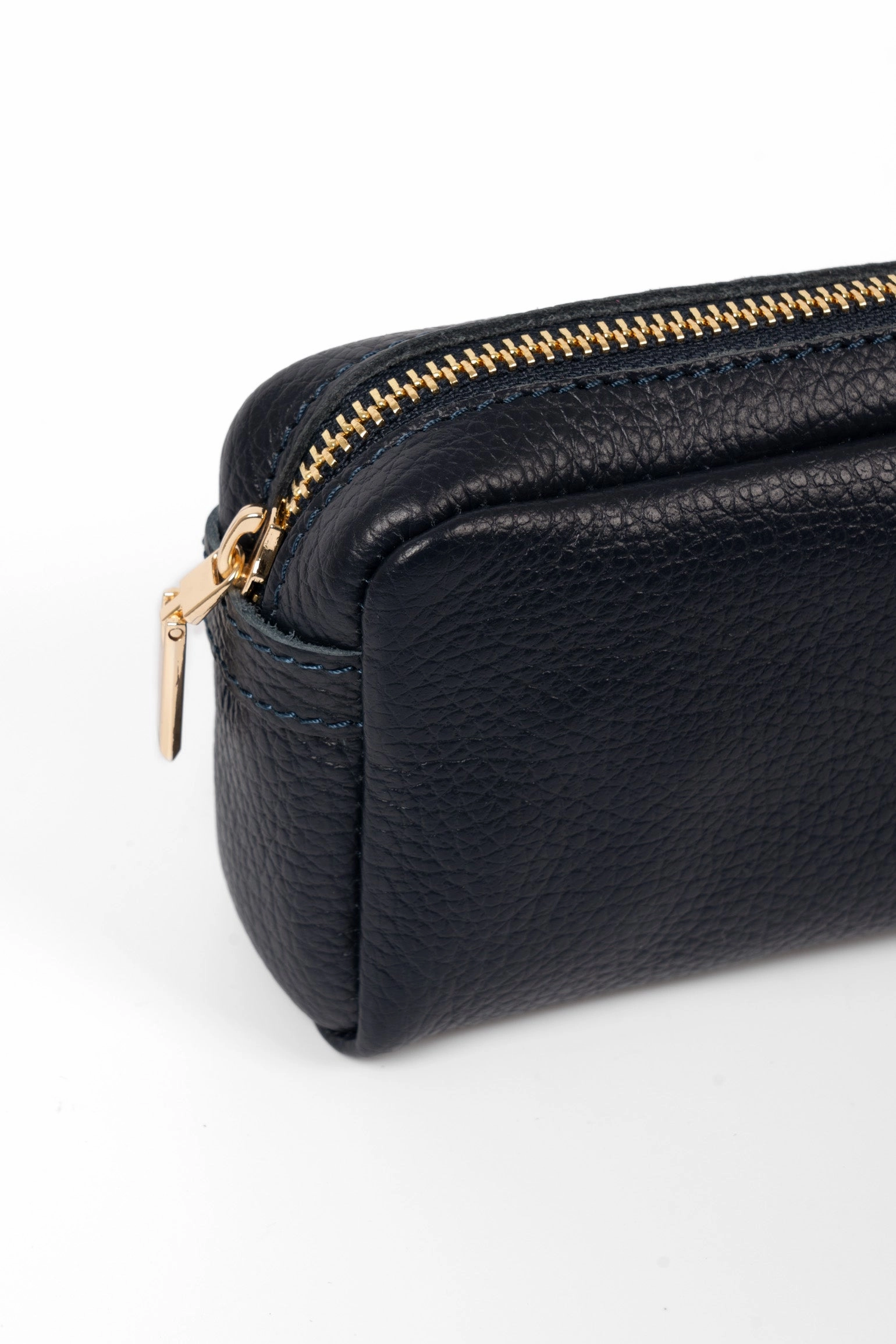 Allegra Italian Leather Cosmetic Bag - Navy Blue, Pebbled