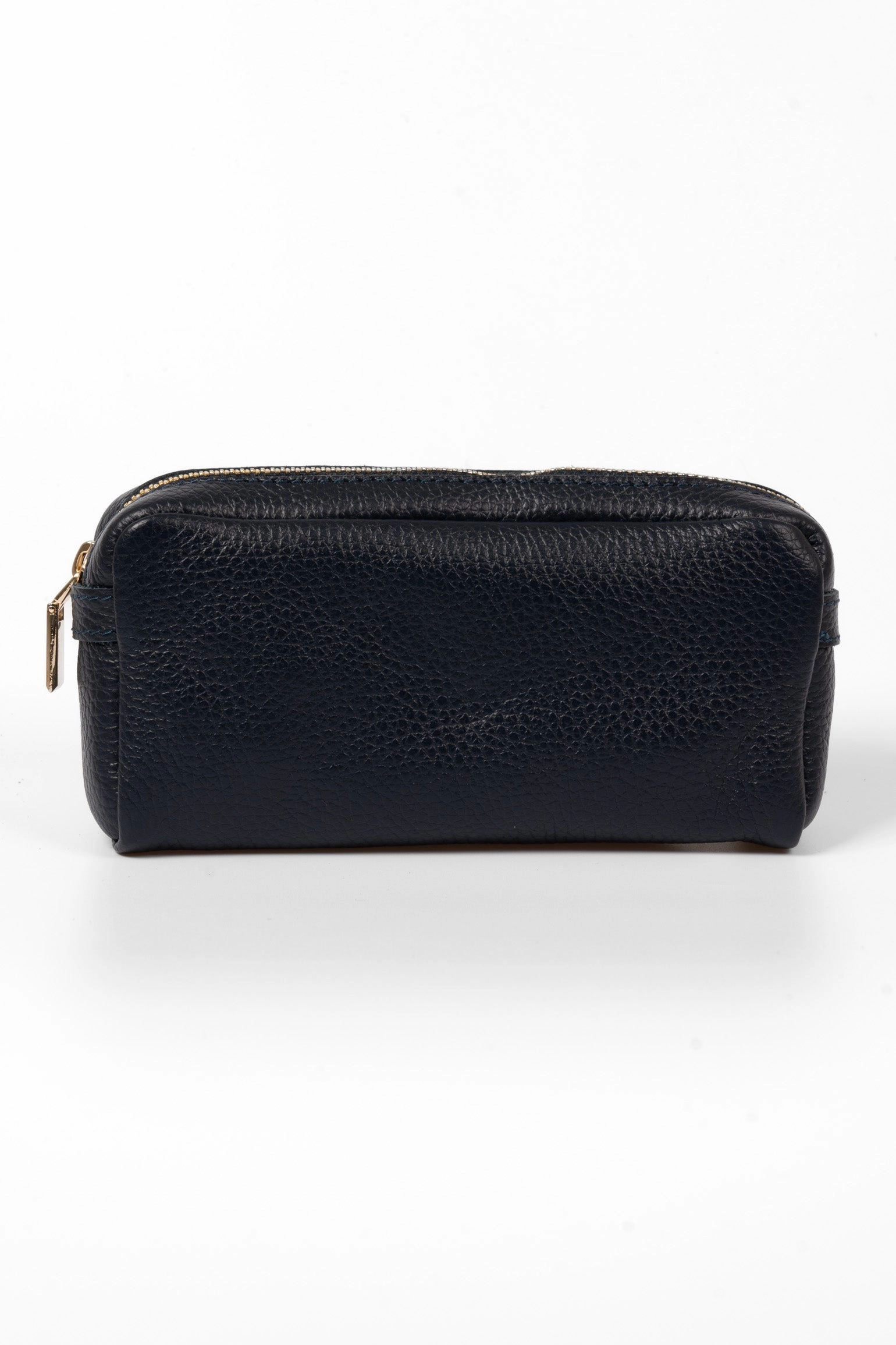 Allegra Italian Leather Cosmetic Bag - Navy Blue, Pebbled