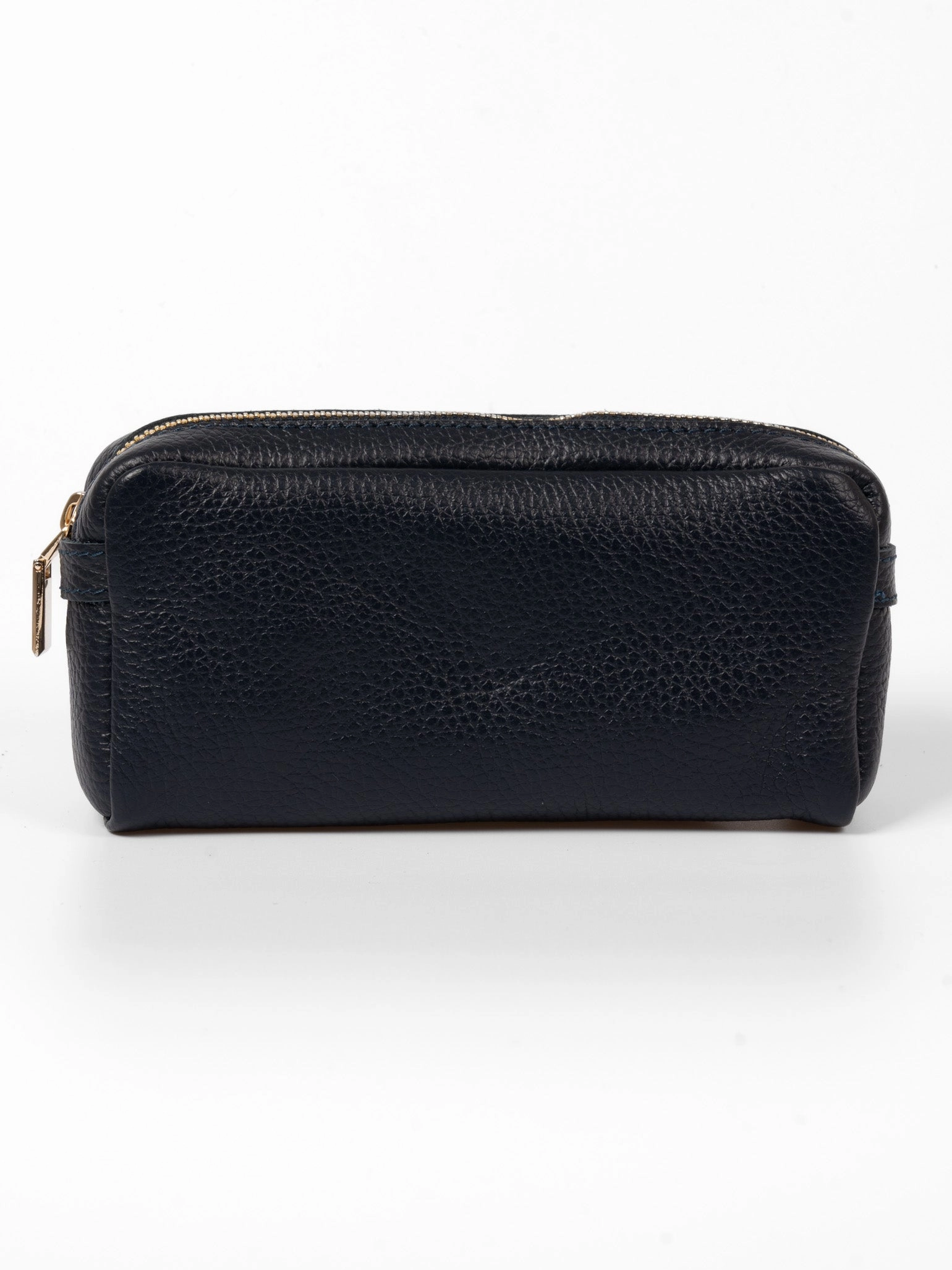 Allegra Italian Leather Cosmetic Bag - Navy Blue, Pebbled