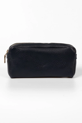 Allegra Italian Leather Cosmetic Bag - Navy Blue, Pebbled