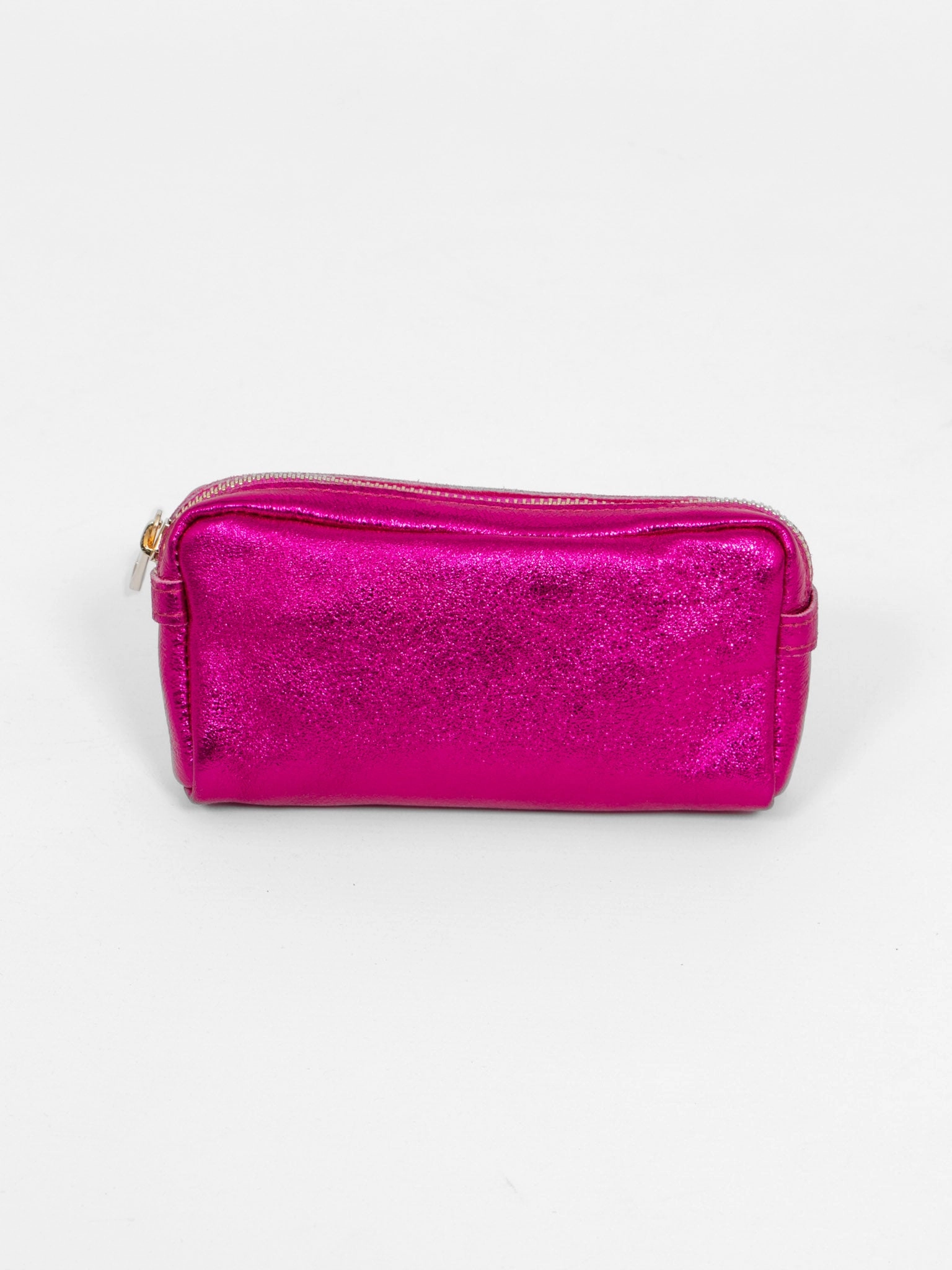 Allegra Italian Leather Cosmetic Bag - Raspberry, Metallic