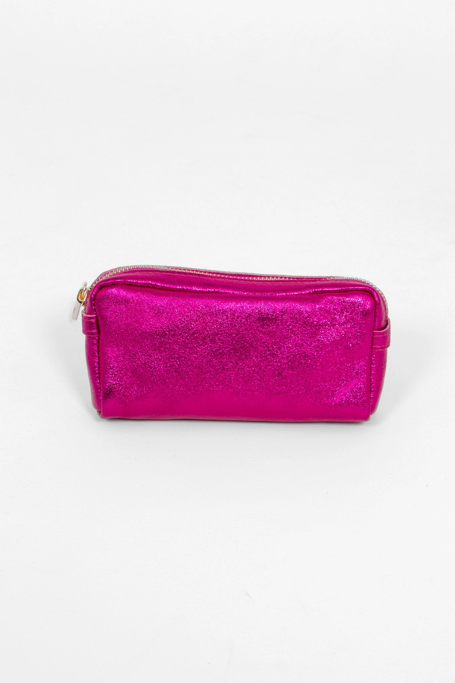 Allegra Italian Leather Cosmetic Bag - Raspberry, Metallic