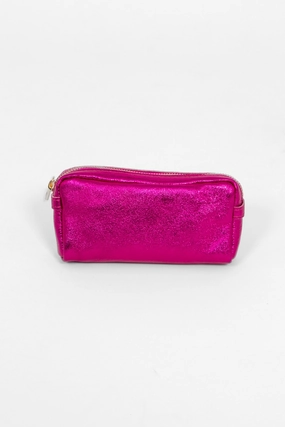 Allegra Italian Leather Cosmetic Bag - Raspberry, Metallic