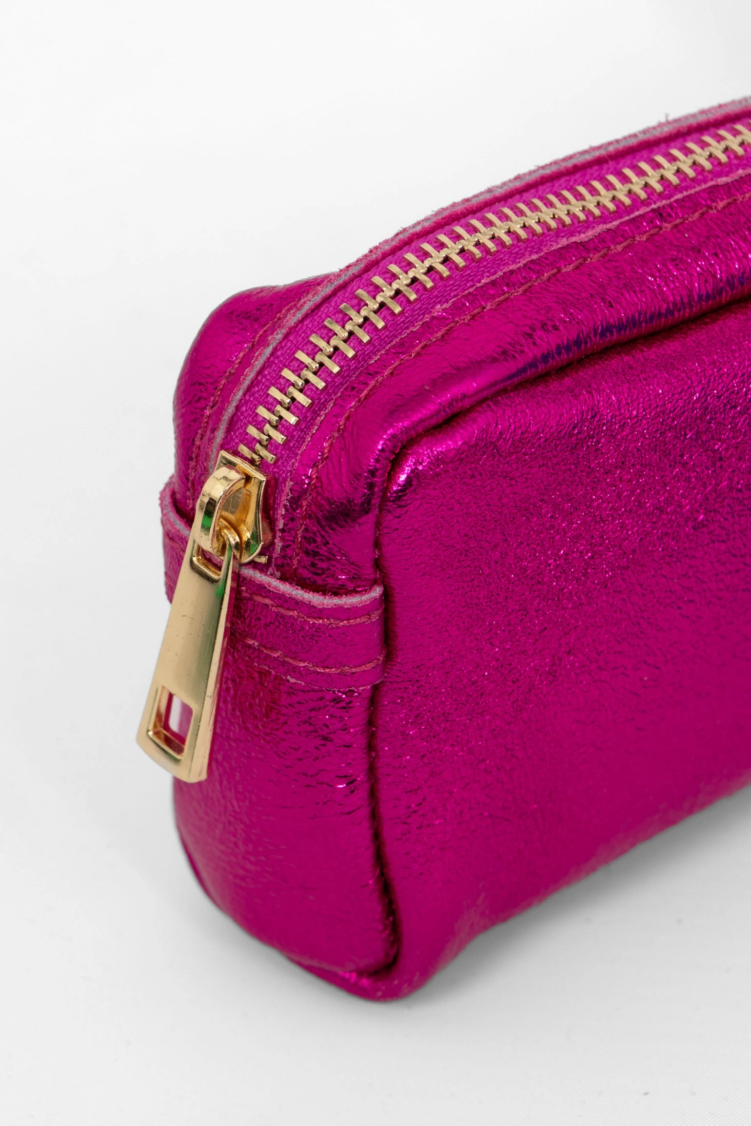 Allegra Italian Leather Cosmetic Bag - Raspberry, Metallic