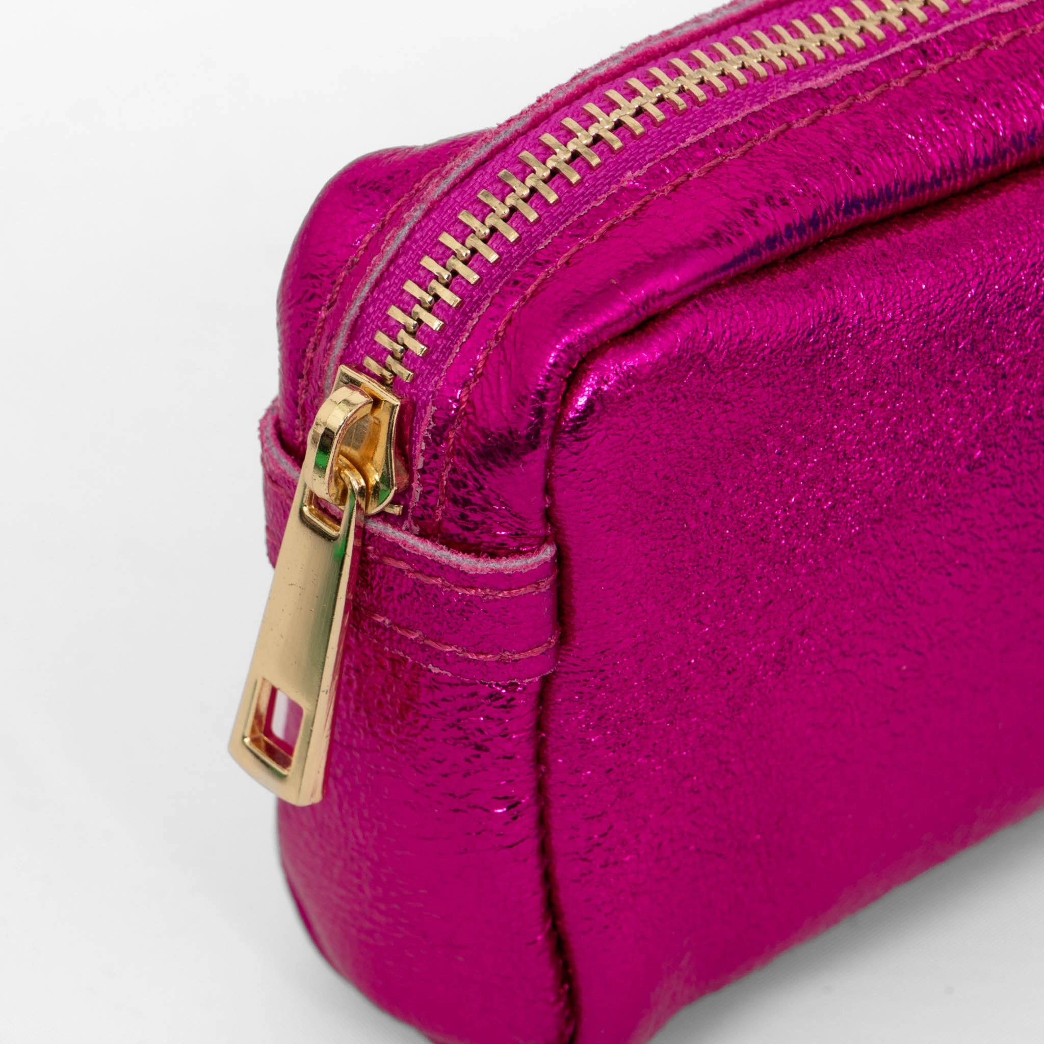 Allegra Italian Leather Cosmetic Bag - Raspberry, Metallic