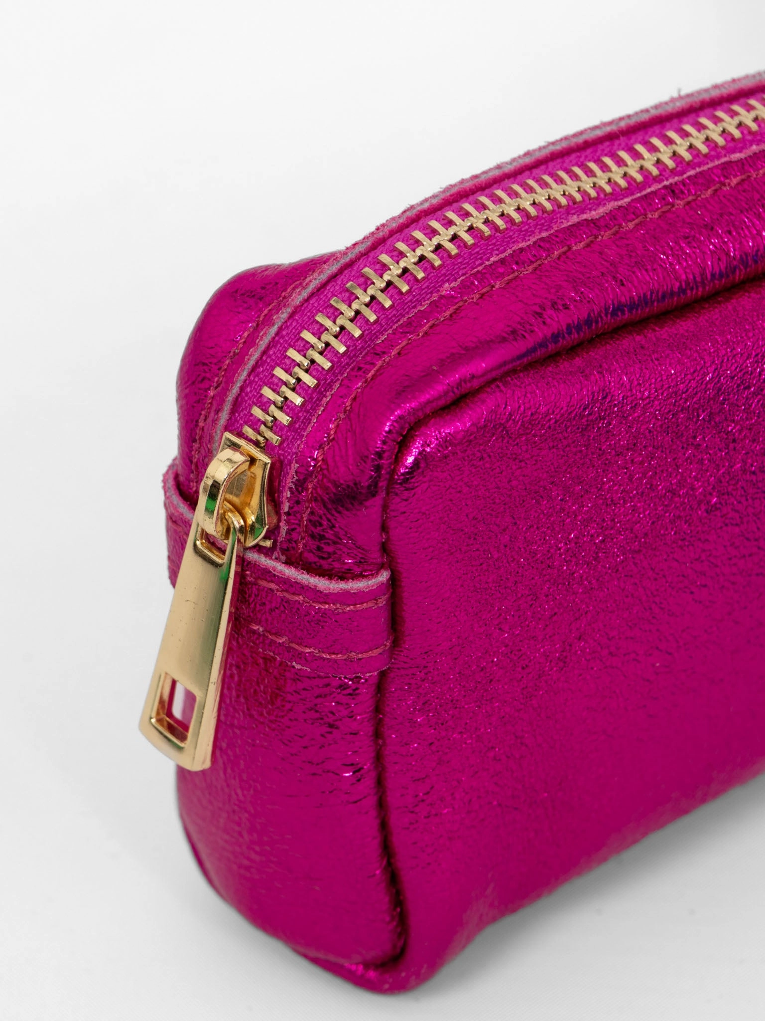 Allegra Italian Leather Cosmetic Bag - Raspberry, Metallic