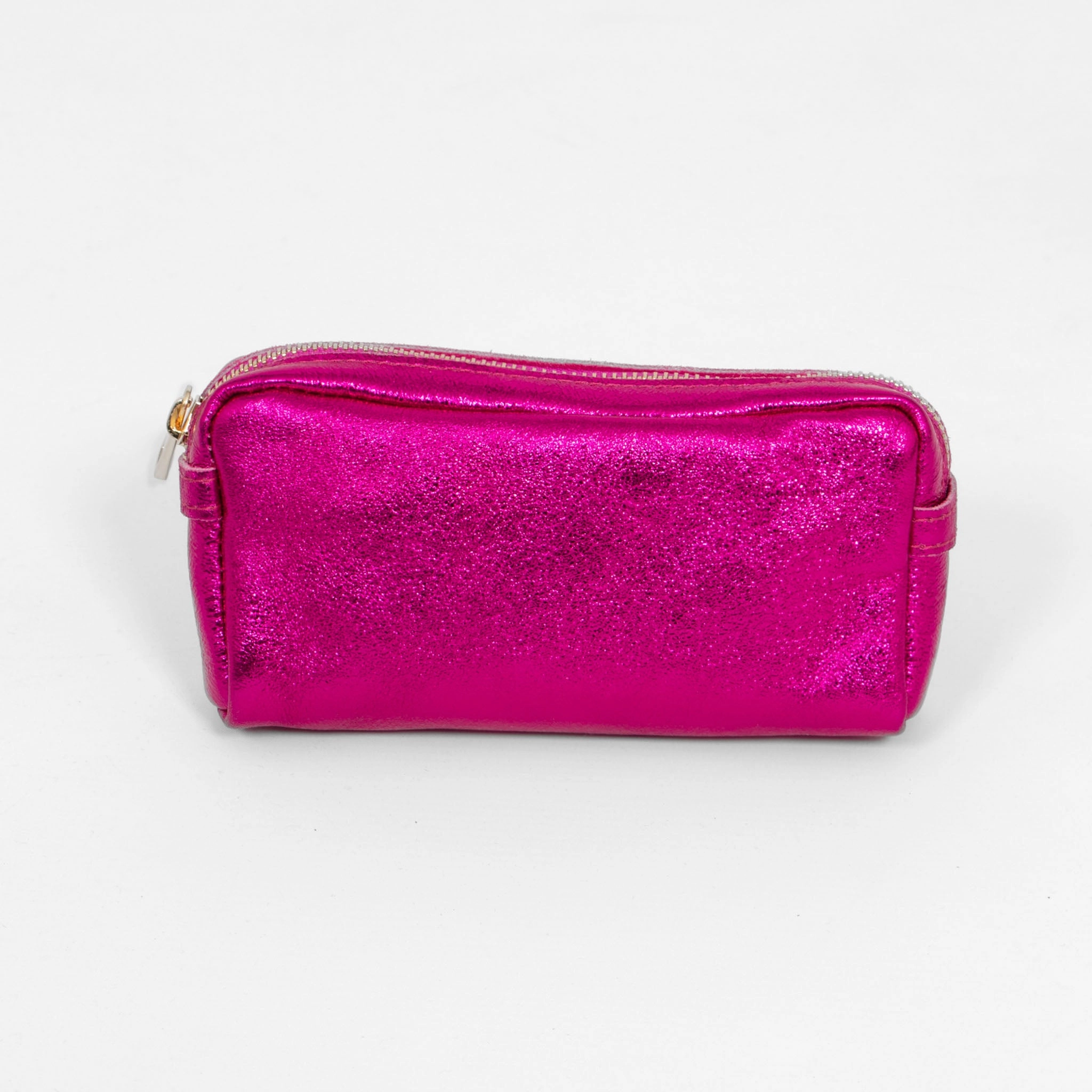 Allegra Italian Leather Cosmetic Bag - Raspberry, Metallic