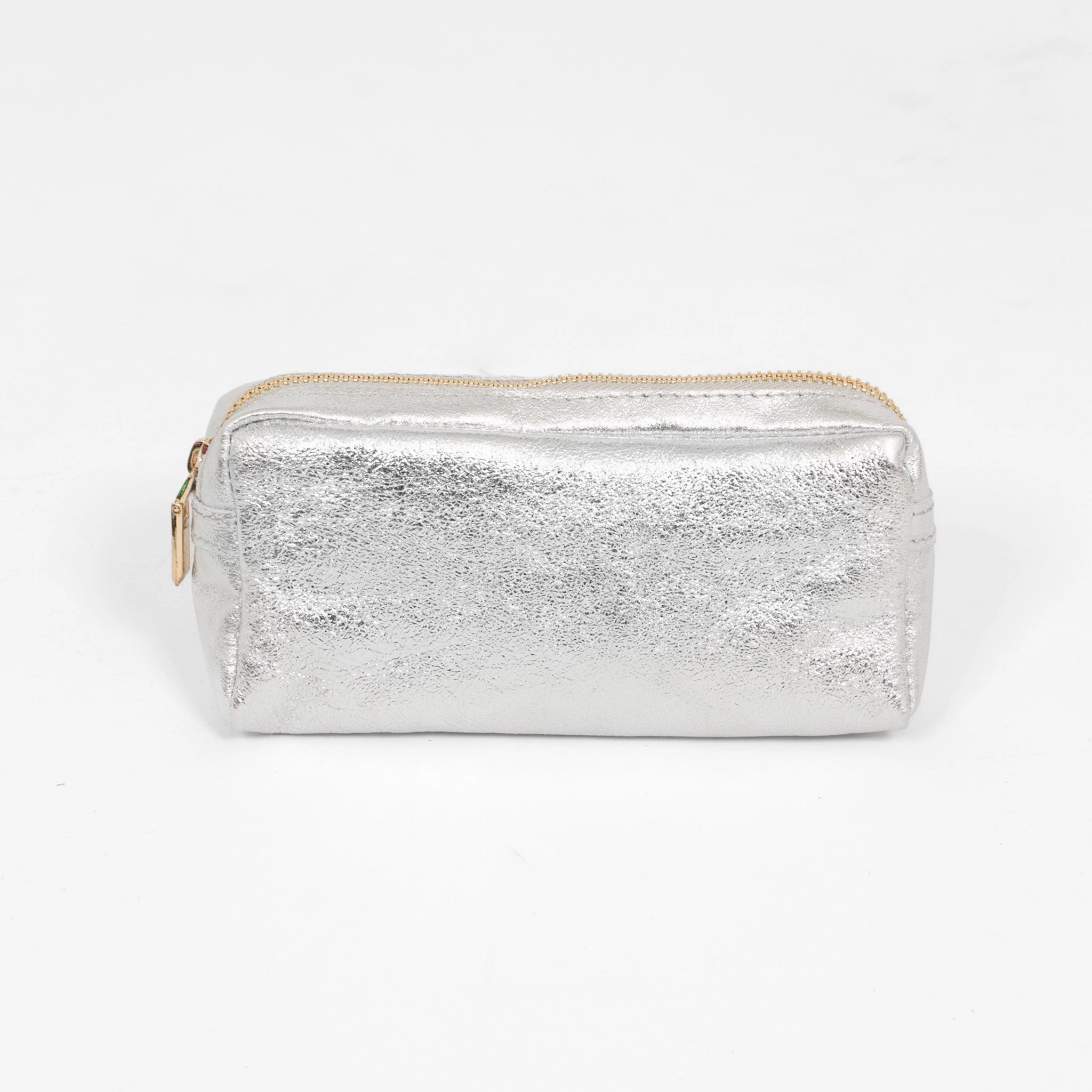 Allegra Italian Leather Cosmetic Bag - Silver, Metallic