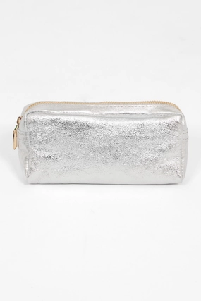 Allegra Italian Leather Cosmetic Bag - Silver, Metallic