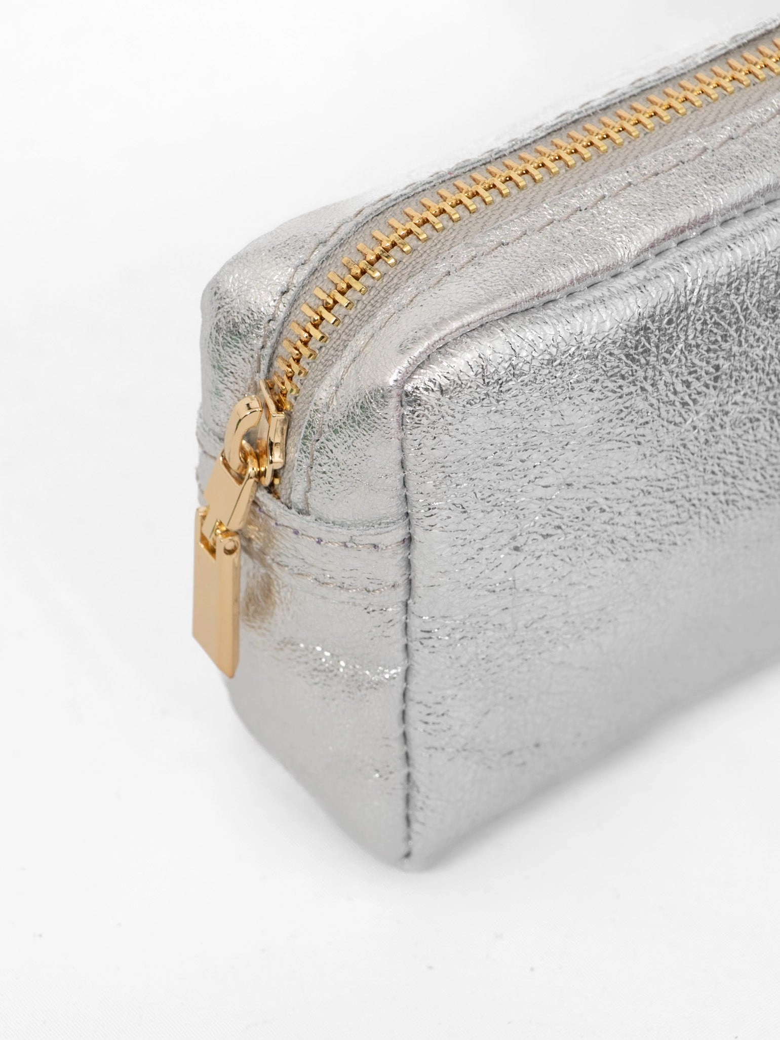 Allegra Italian Leather Cosmetic Bag - Silver, Metallic