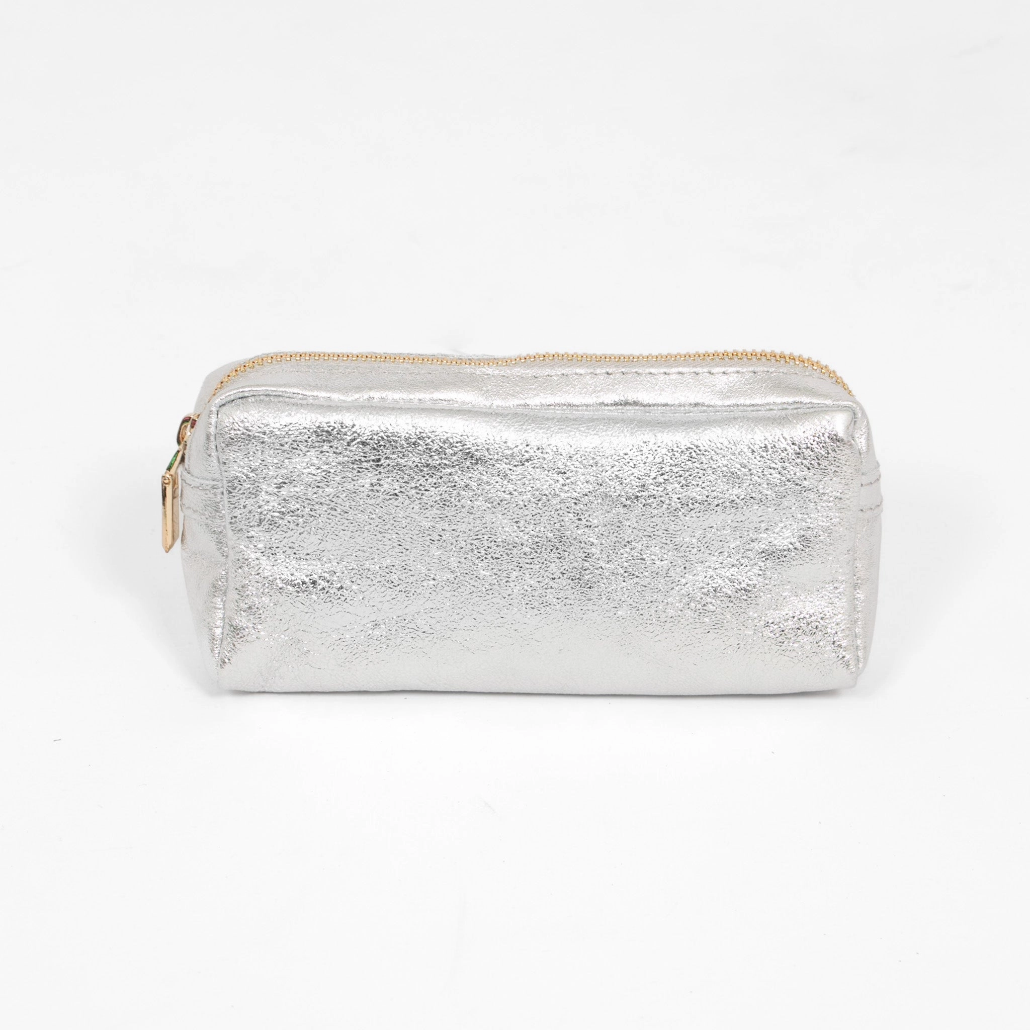 Allegra Italian Leather Cosmetic Bag - Silver, Metallic