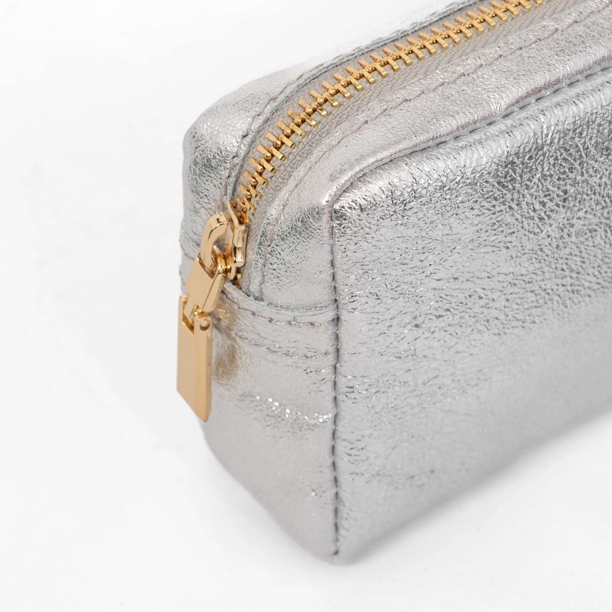 Allegra Italian Leather Cosmetic Bag - Silver, Metallic