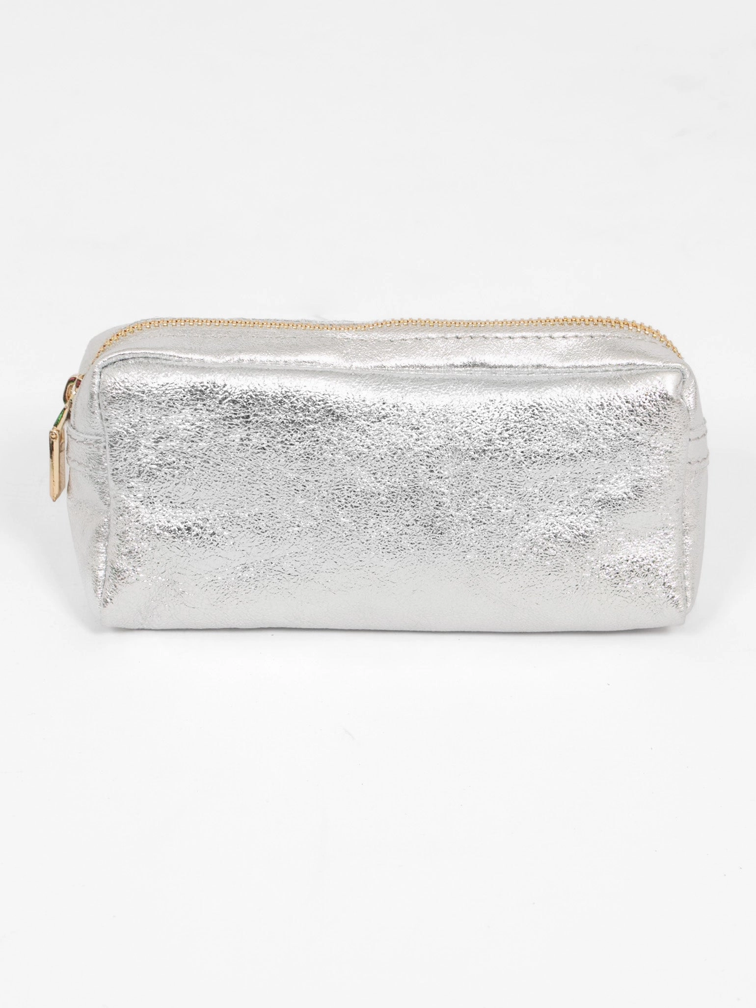 Allegra Italian Leather Cosmetic Bag - Silver, Metallic