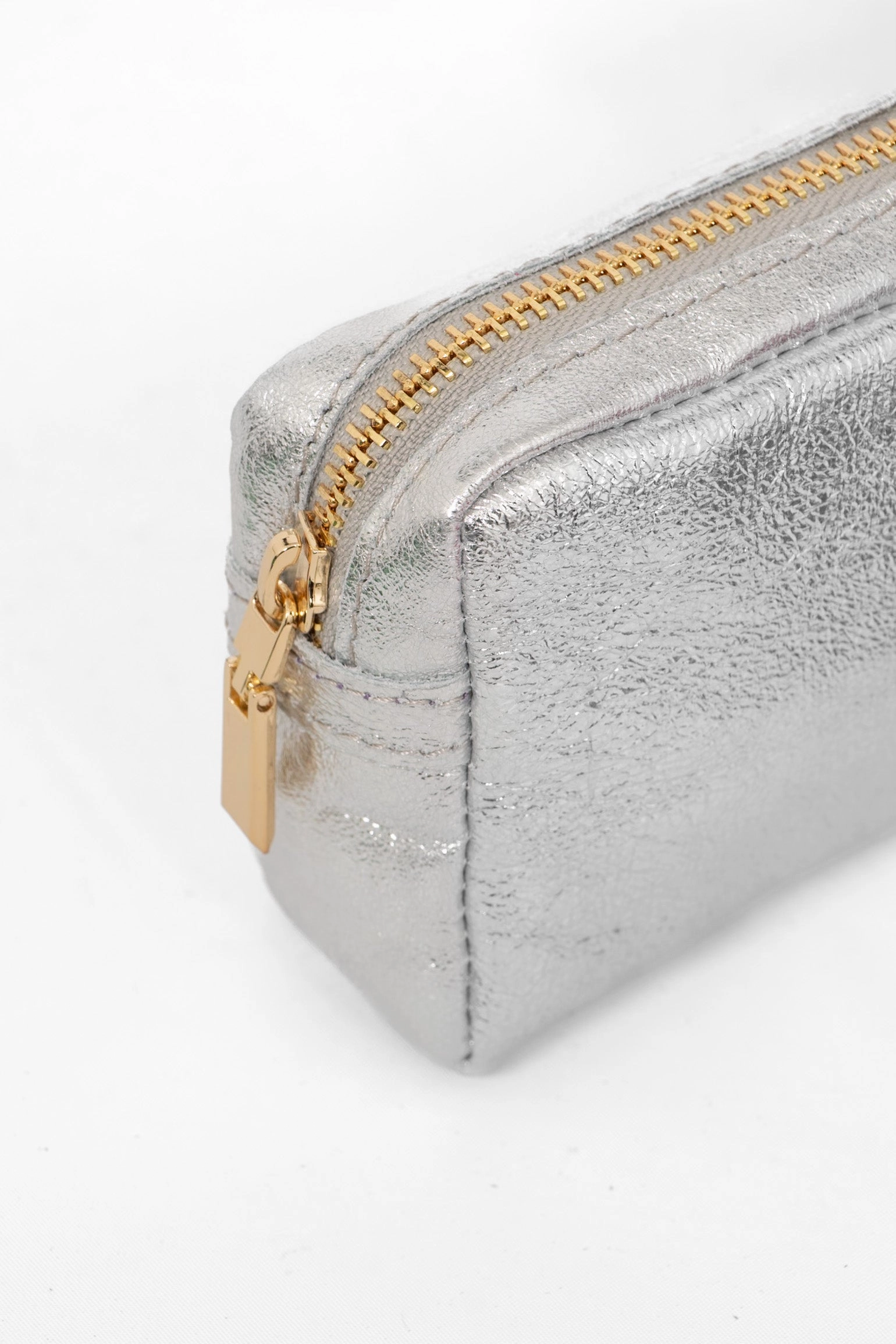 Allegra Italian Leather Cosmetic Bag - Silver, Metallic